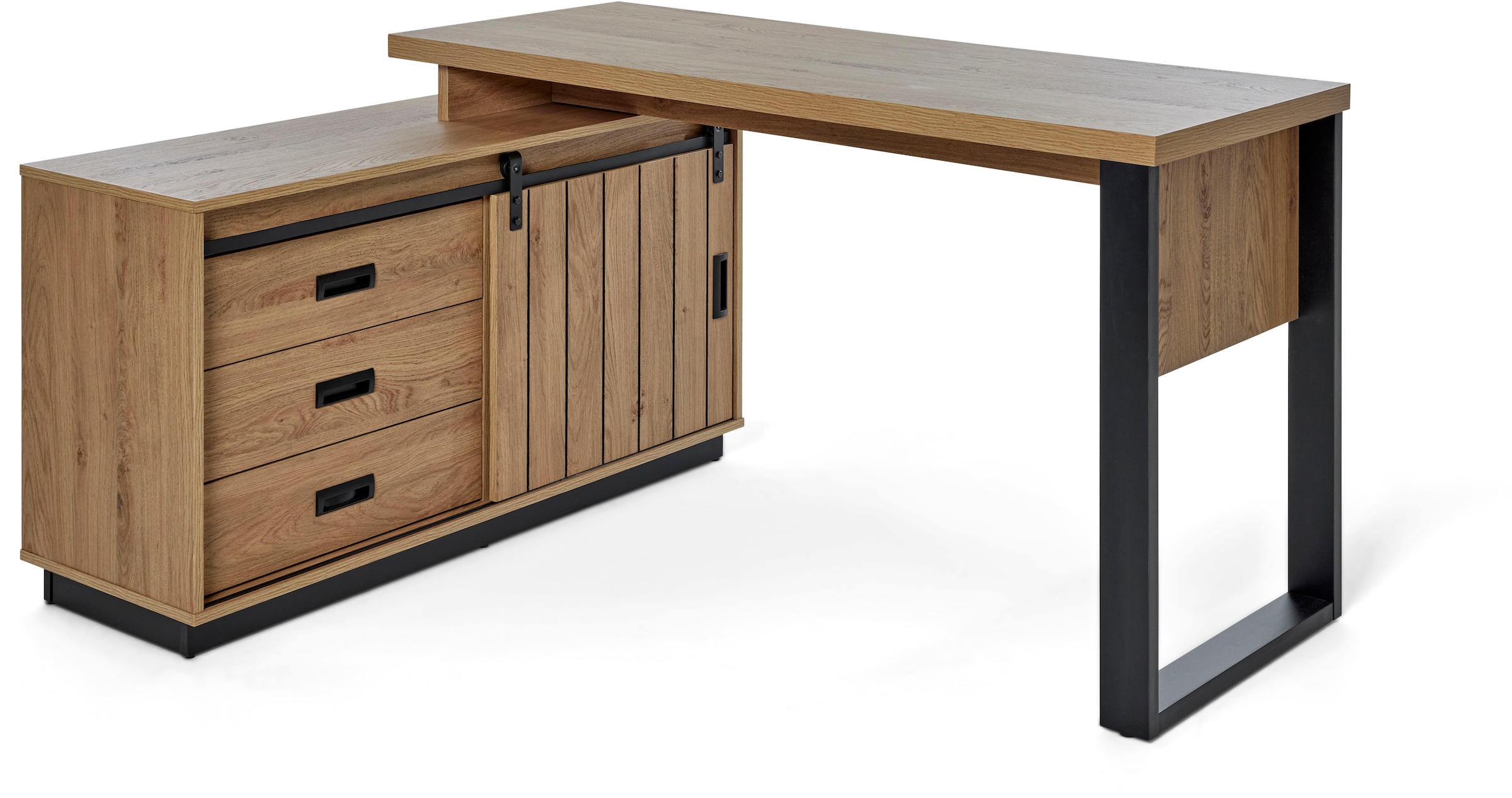 Jahnke Bureau d'angle »SLIDE C 150 E« 1 cuis tlg. montage réversible, avec porte coulissante, dimensions 150 x 116 cm