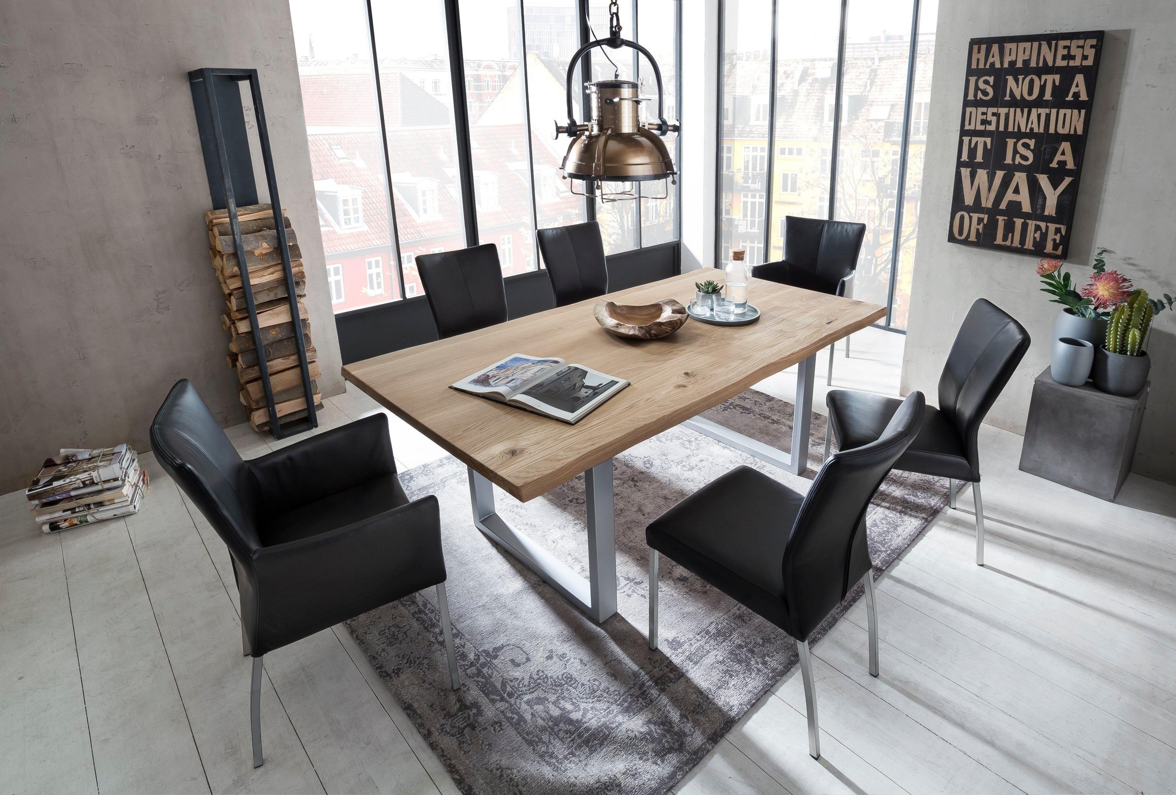 SIT Table de salle à manger »Tops&Tables« avec plateau de table en chêne sauvage, avec bord naturel comme dans l'arbre, vintage