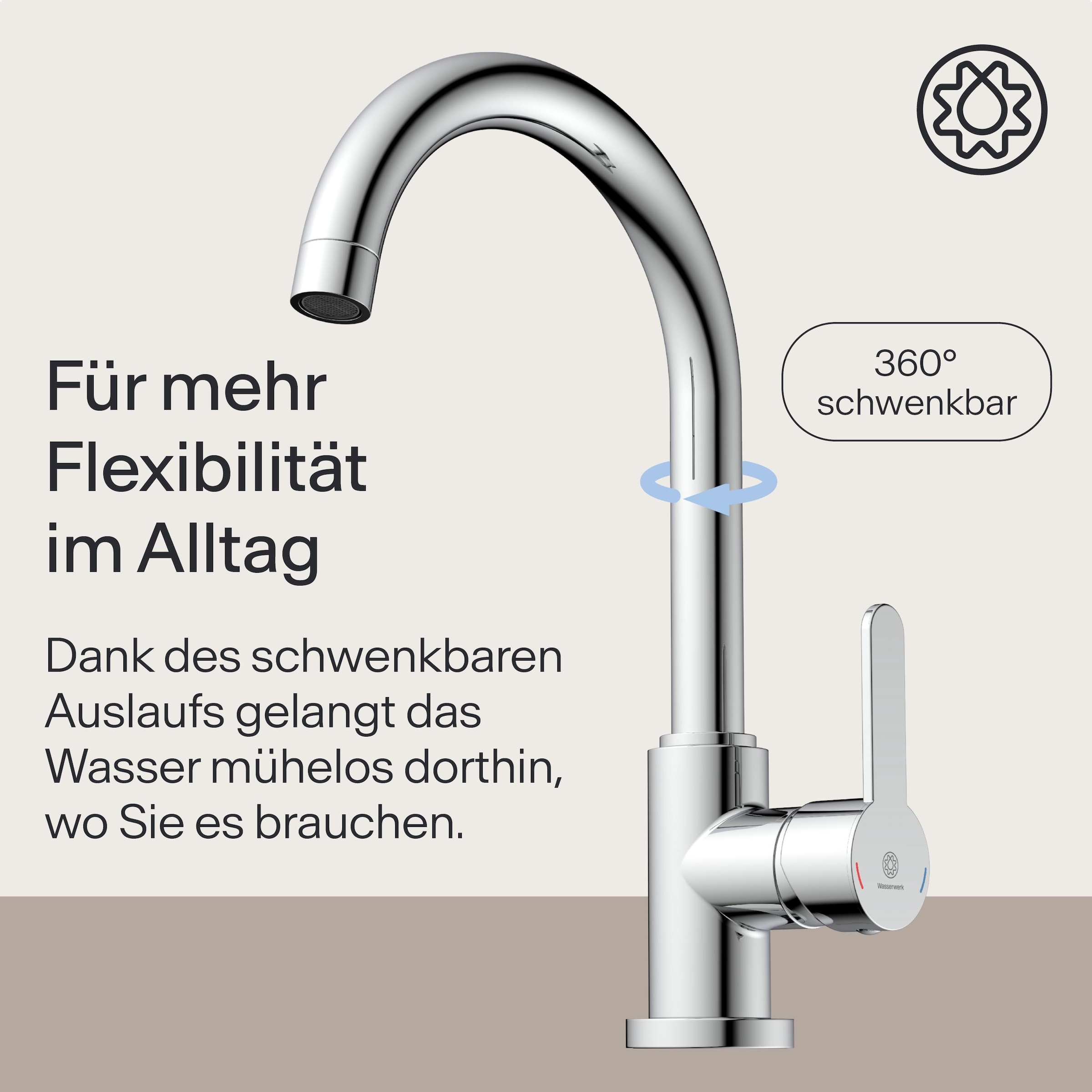 WASSERWERK Robinet d'évier »WK 5, Wasserhahn, Küche, Einhebelmischer« pivotant à 360°, fonction Cold-Start, silencieux