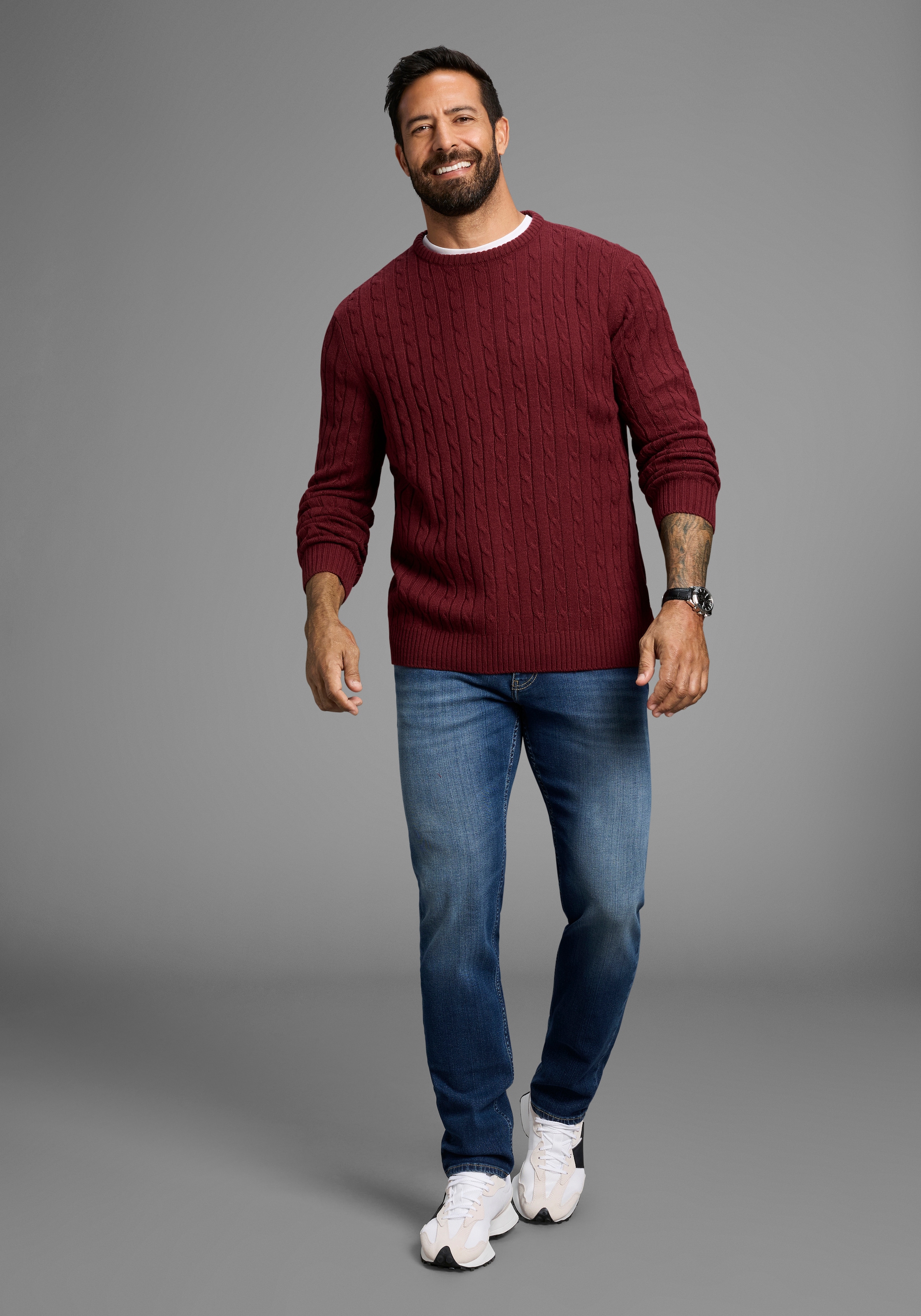 Man's World Pull à col rond »Neue Kollektion! Highlight allover Zopfmuster!« weicher Griff, Perfekt für die kältere Jahreszeit