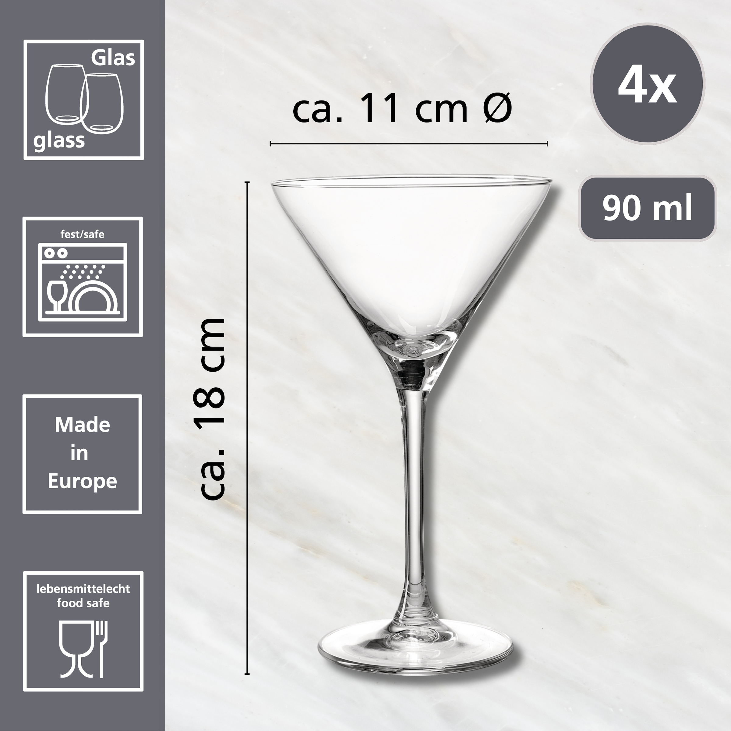 Ritzenhoff & Breker Verre à martini »Rumba« 4er Set, je 90 ml