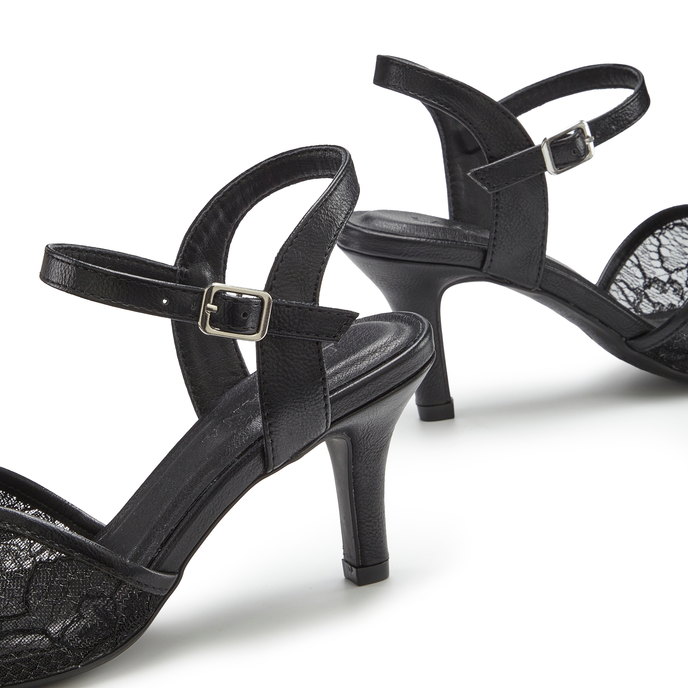 LASCANA Sandalette »Mid-Heel-Sandalette, Sandale, offener Schuh, Sommerschuh,«  NEU mit floralem Design und Spitzeneinsatz VEGAN