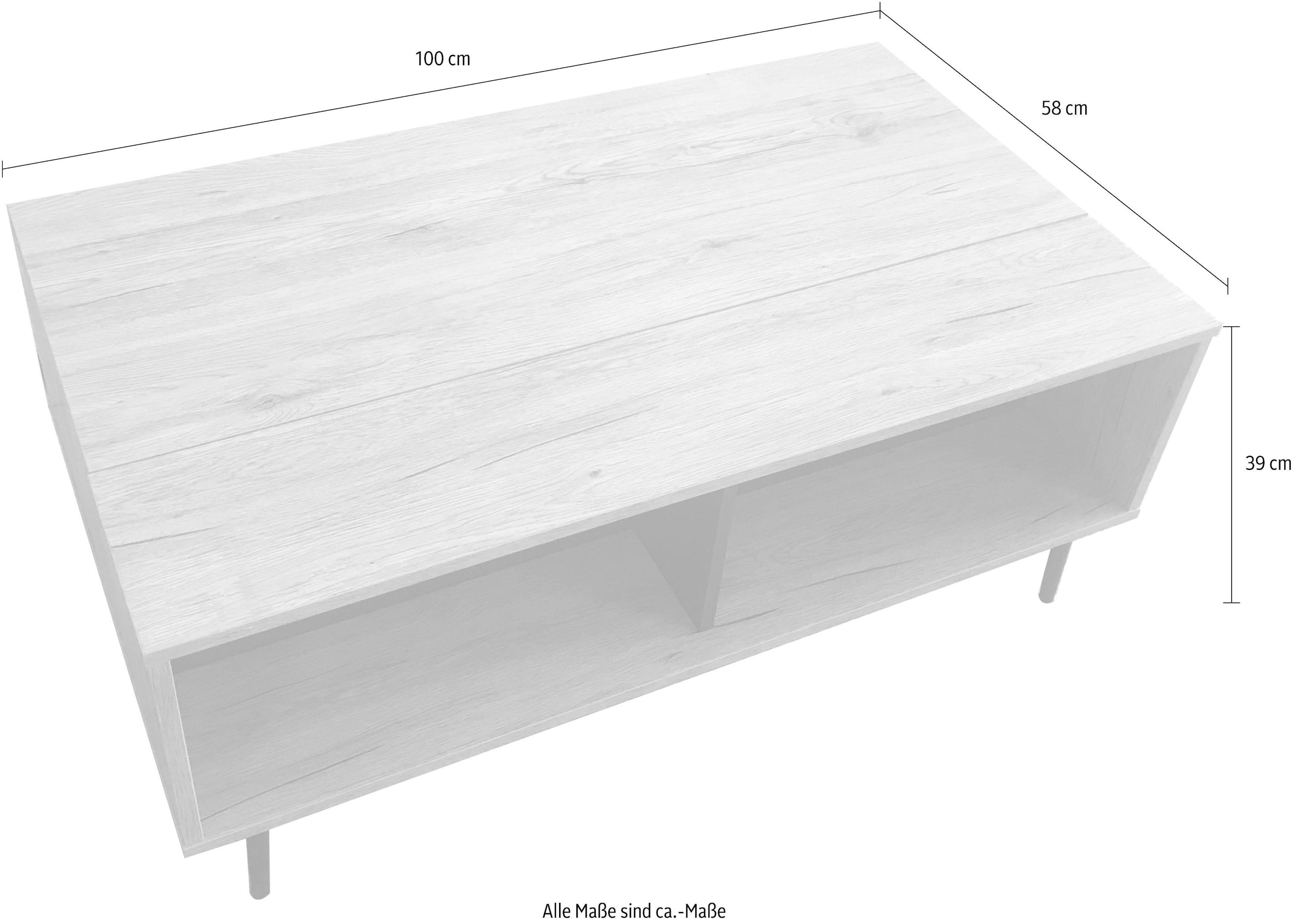 SIT Table basse »Mértola im Scandi-Stil mit 2 offenen Fächern und Ausziehplatte« Plateau réglable en hauteur avec surface de rangement extensible