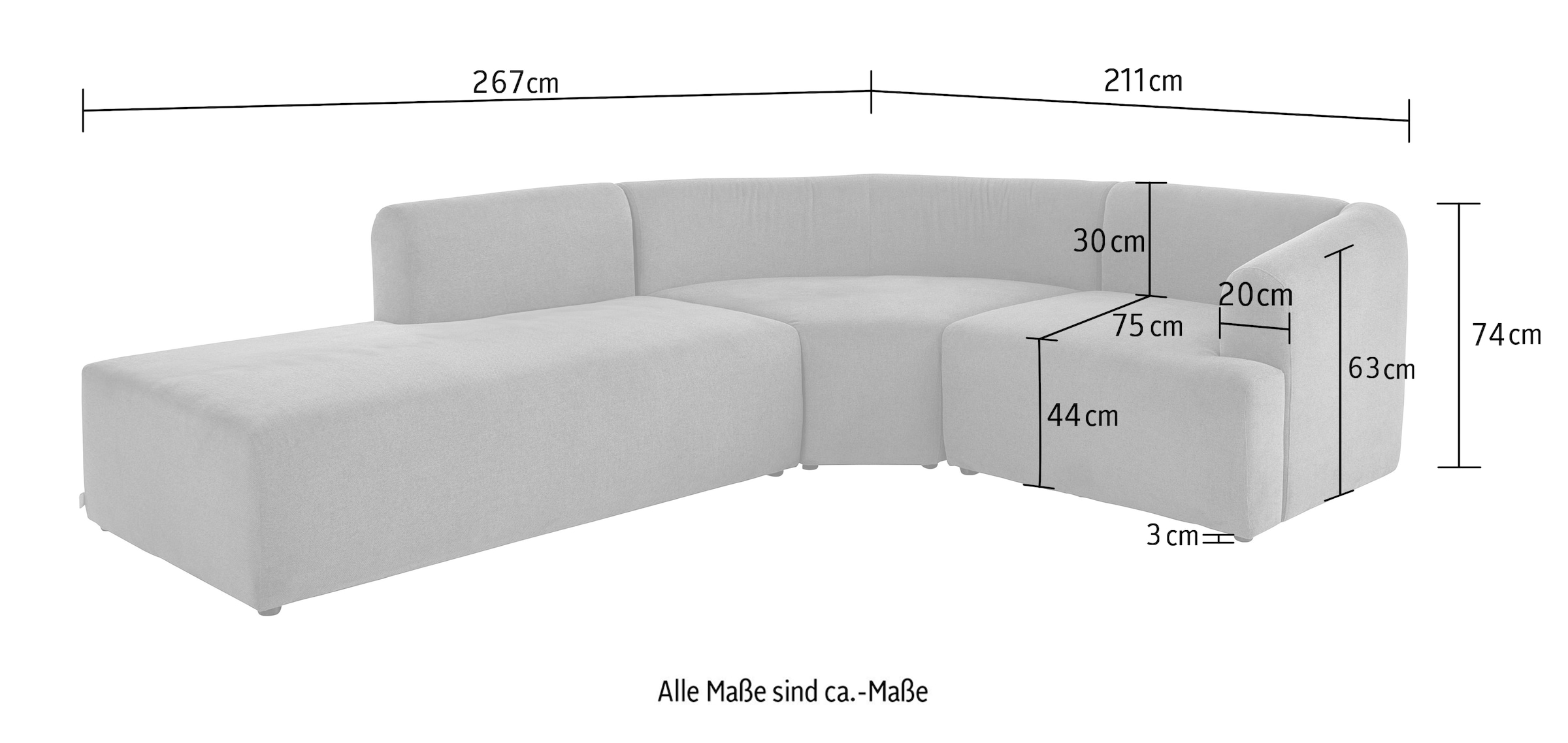 LeGer Home by Lena Gercke Ecksofa »LYZA L-Form links/rechts, Modularsofa, Masse B/T/H: 211/267/74 cm« als Modul oder separat verwendbar, für individuelle Zusammenstellung