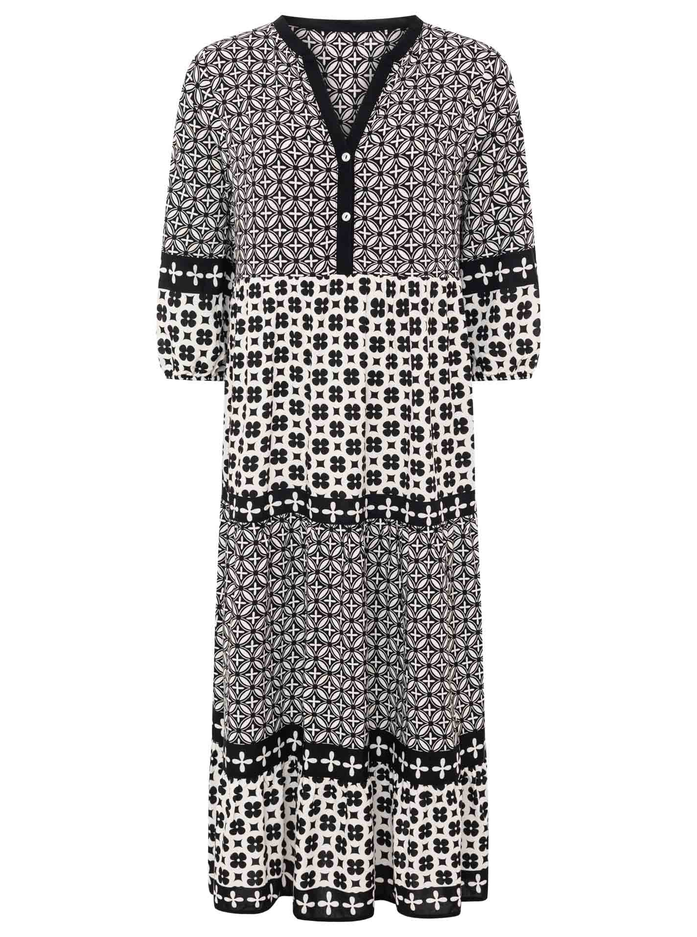Zwillingsherz Maxi robe »"Geometric"« Ornamentmustermix, Knopfleiste, 3/4 Arm
