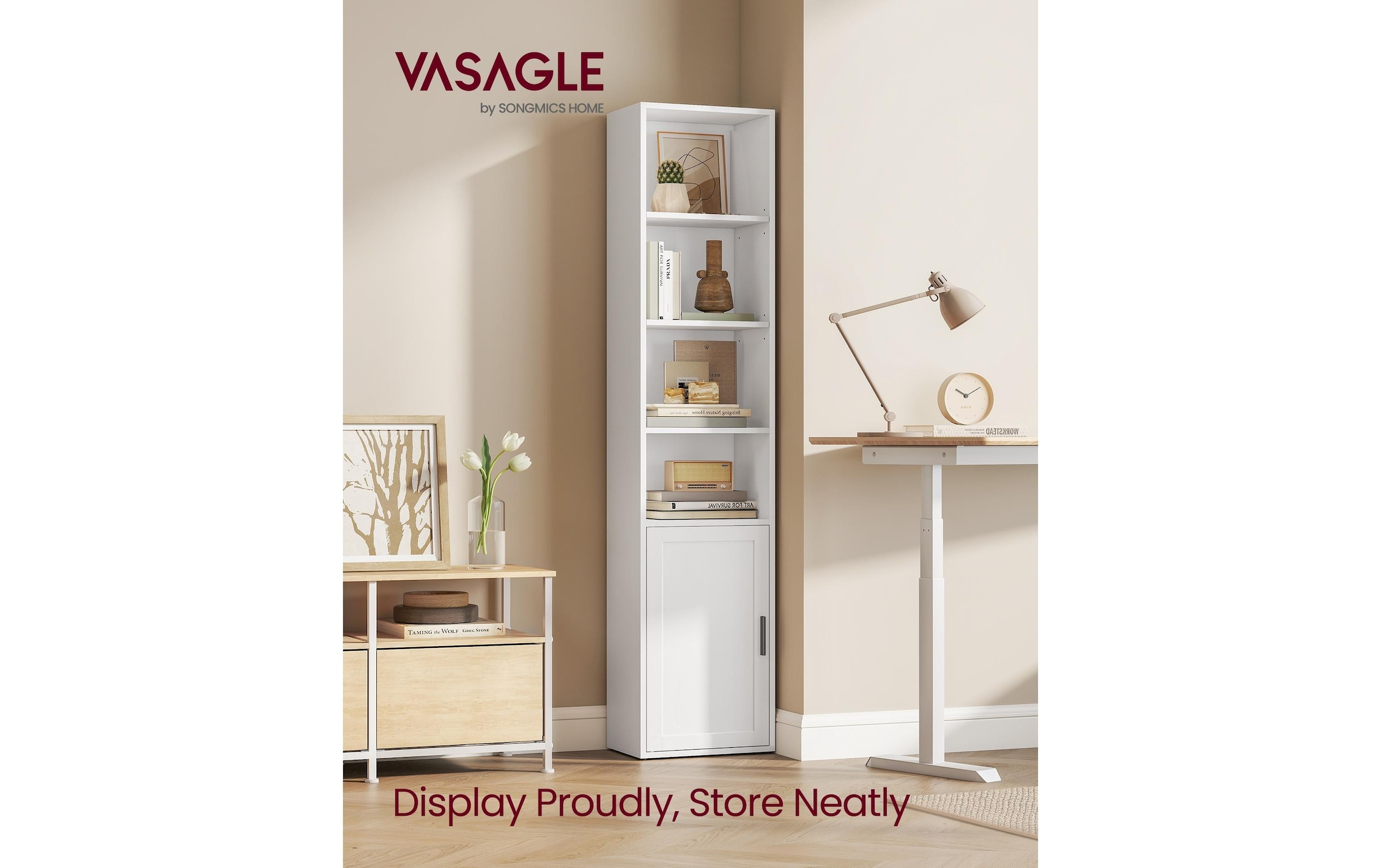 VASAGLE Étagère »31,8 x 24 x 175 cm« Hohes Standregal mit Schranktür und verstellbaren Ablagen