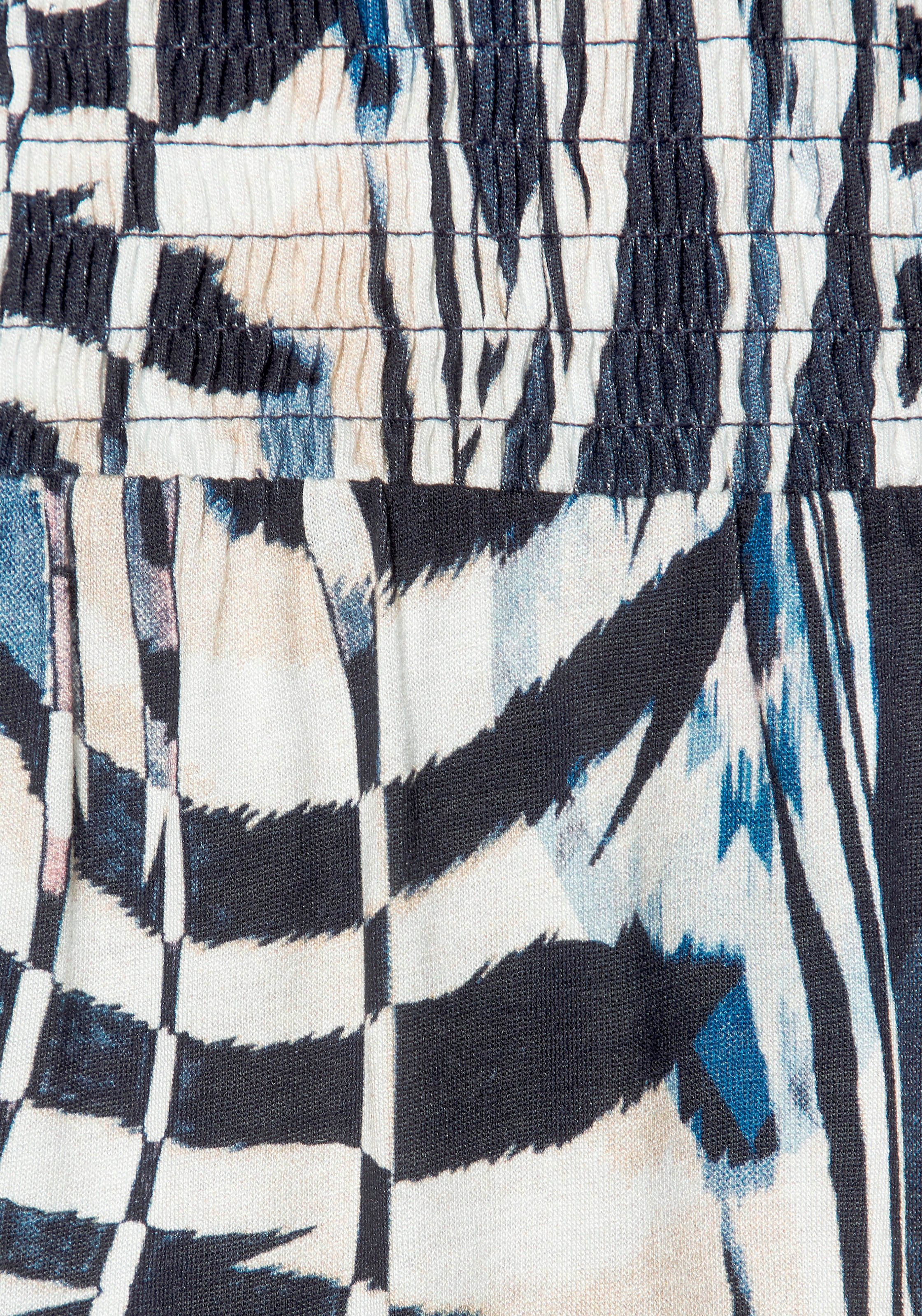 LASCANA Robe en jersey mit breitem Smokbund, kurzes Sommerkleid im Alloverprint, Strandkleid