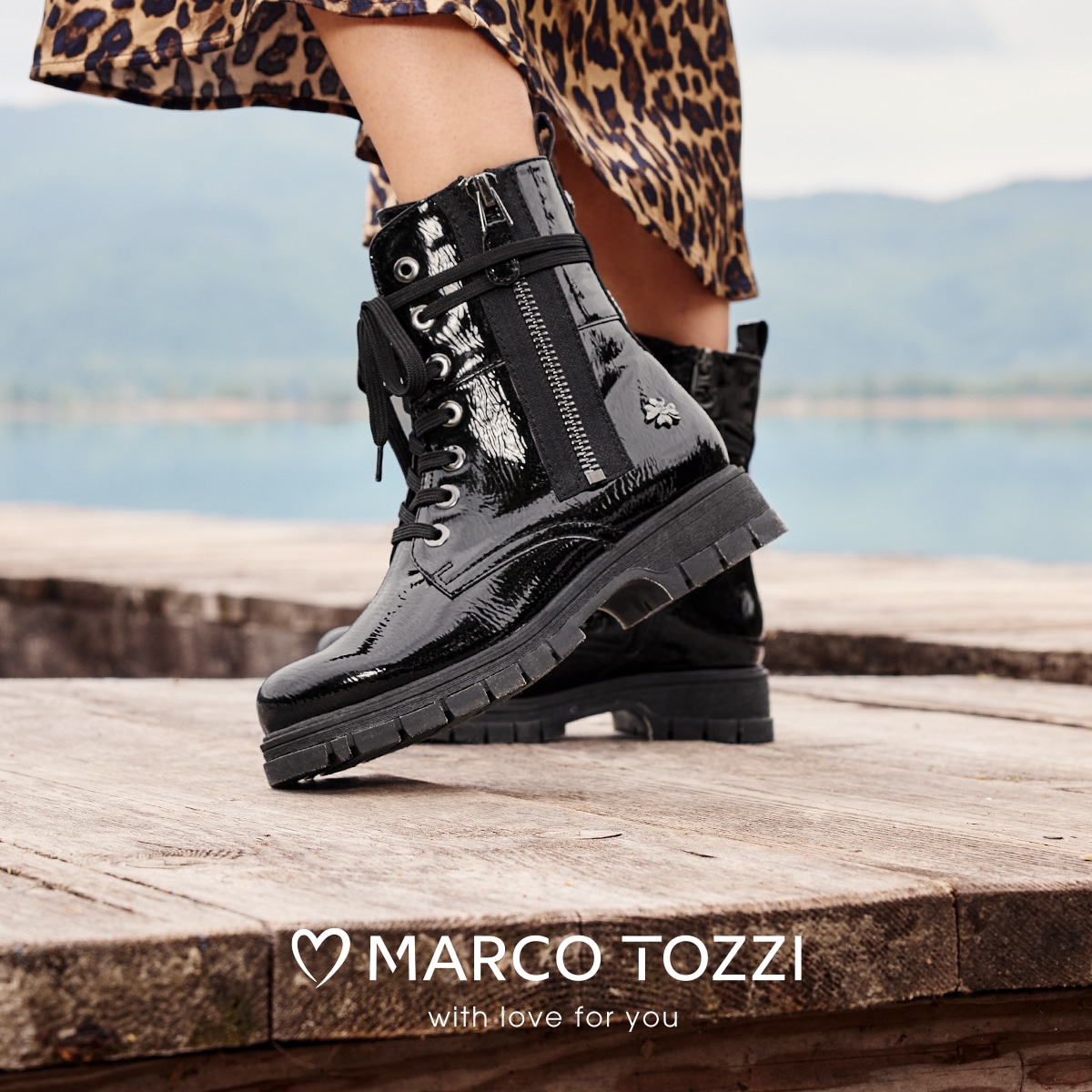 MARCO TOZZI by GMK Bottines à lacets  Talons blocs, bottines à lacets avec fermeture éclair décorative