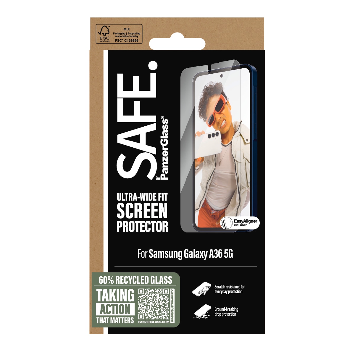 SAFE by PanzerGlass Verre de protection d'écran »Ultra-Wide Fit Screen Protector« für Samsung Galaxy A36 5G Displayschutzfolie, Schutzfolie, Bildschirmschutz, kratz- & stossfest