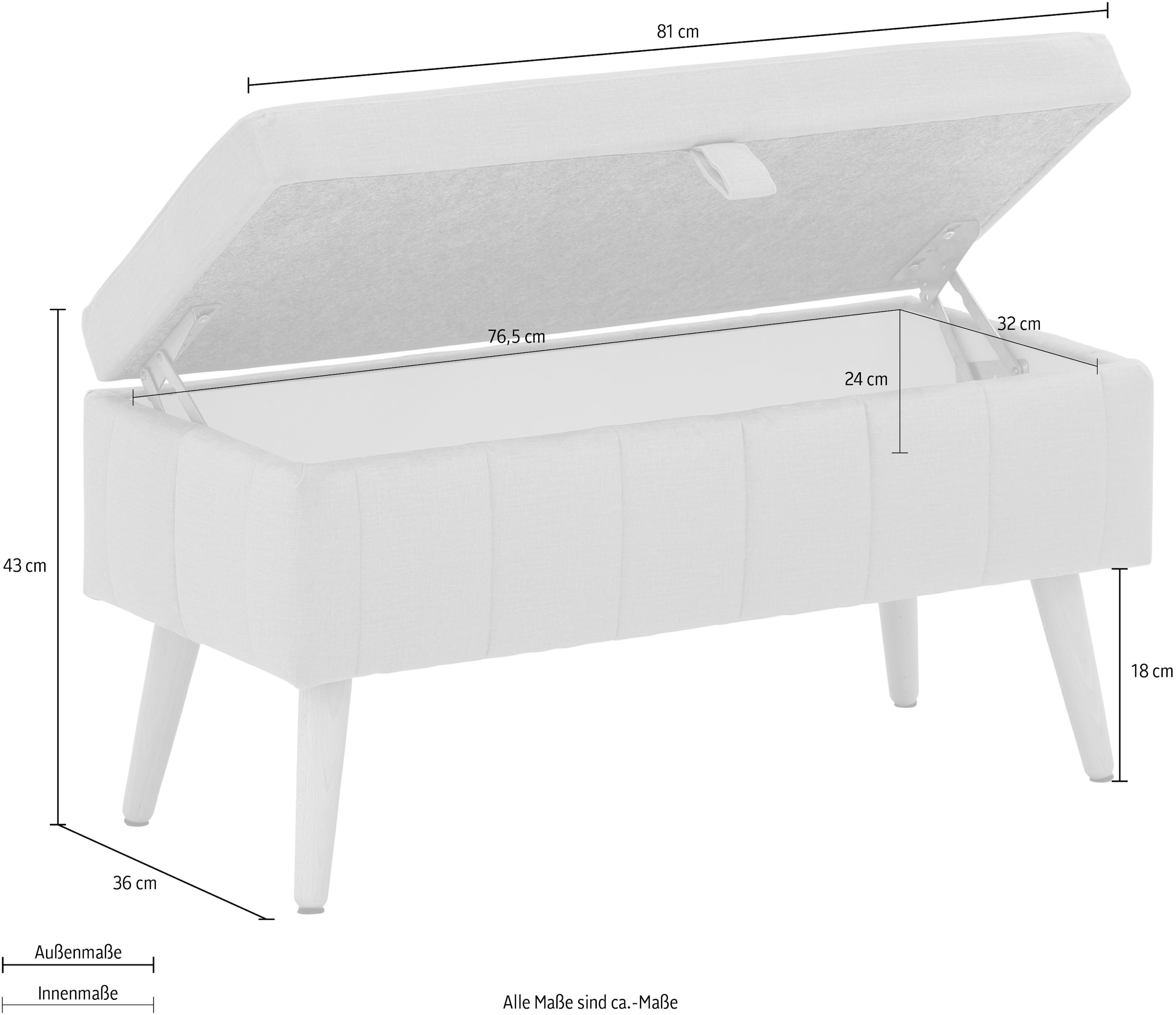 GOODproduct Truhenbank »AMIRA Sitzbank mit Stauraum, Masse B/T/H: 81/36/43 cm« mit Staufach, in 3 Bezugsqualitäten mit feiner Steppung