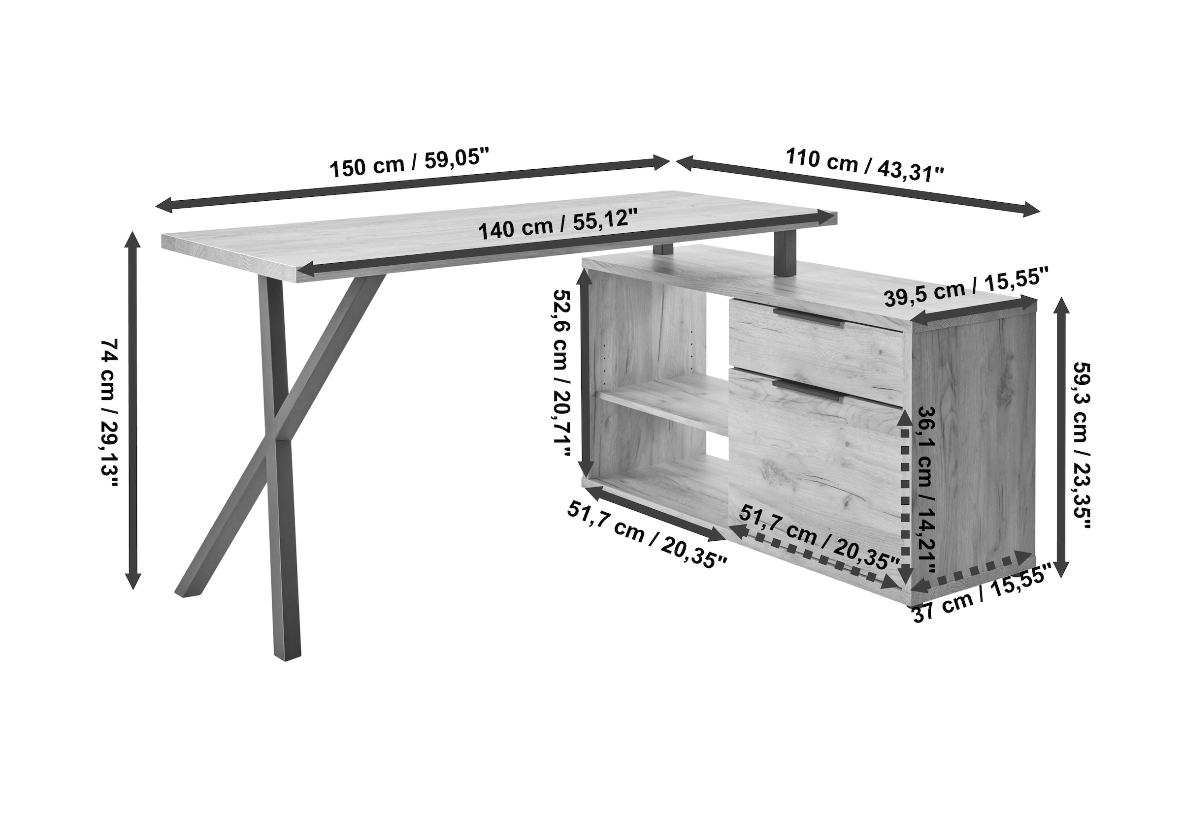 Jahnke Schreibtisch »X-TRA C 145 E« 1 Stk. tlg. Eckschreibtisch, wechselseitig montierbar, X-Gestell