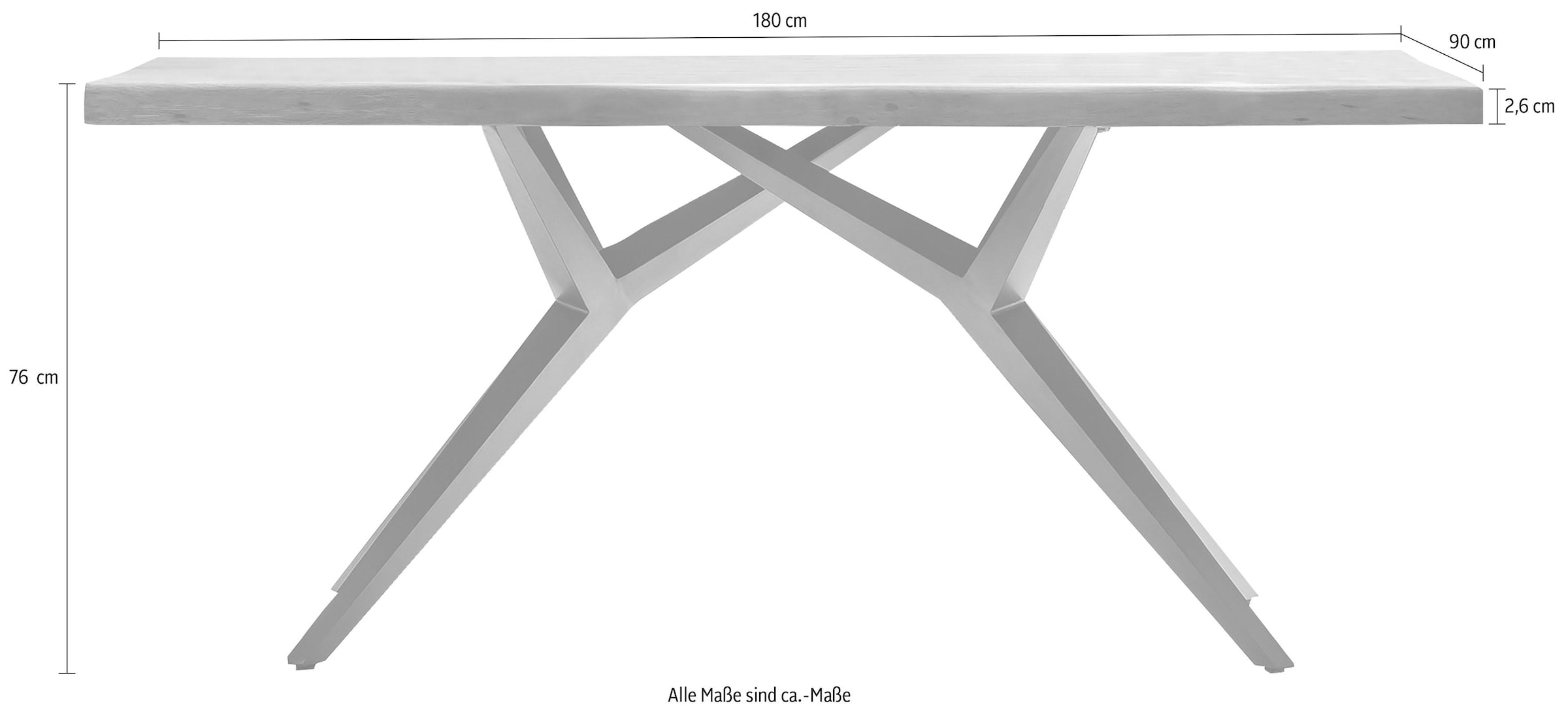 SIT Table de salle à manger »Sofia mit Baumkante & extravagantem Metallgestell im Design-Mix« bord d'arbre naturel rencontre cadre métallique extravagant