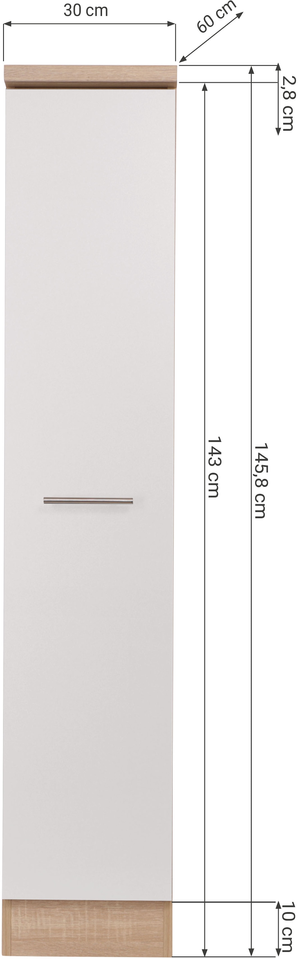 RESPEKTA Apothekerschrank »Merle« Breite 30 cm, Metallstangengriffe, Höhe 144,8 cm