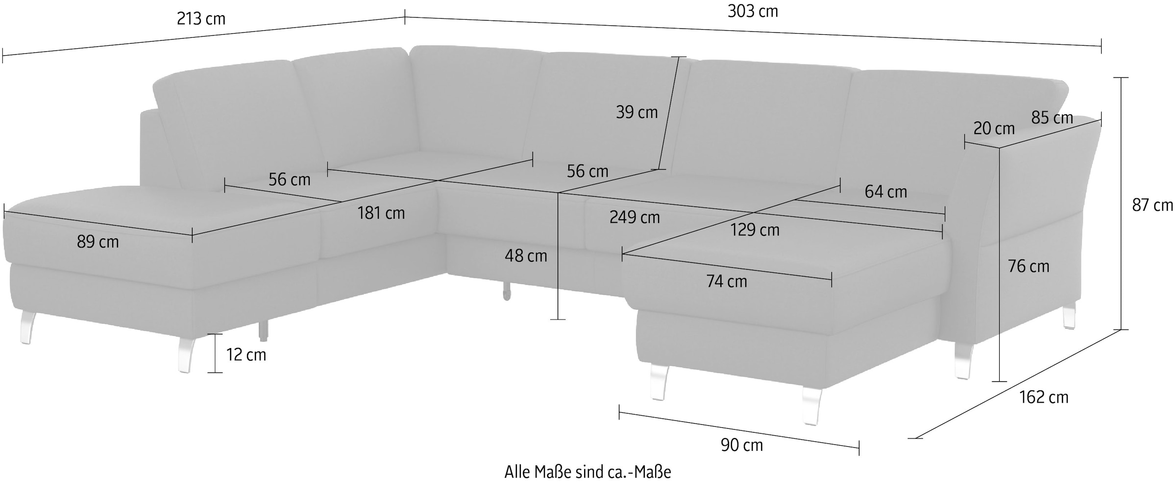 sit&more Paysage de salon »Visby U-Form« Wahlweise mit Bettfunktion und Stauraum, frei im Raum stellbar