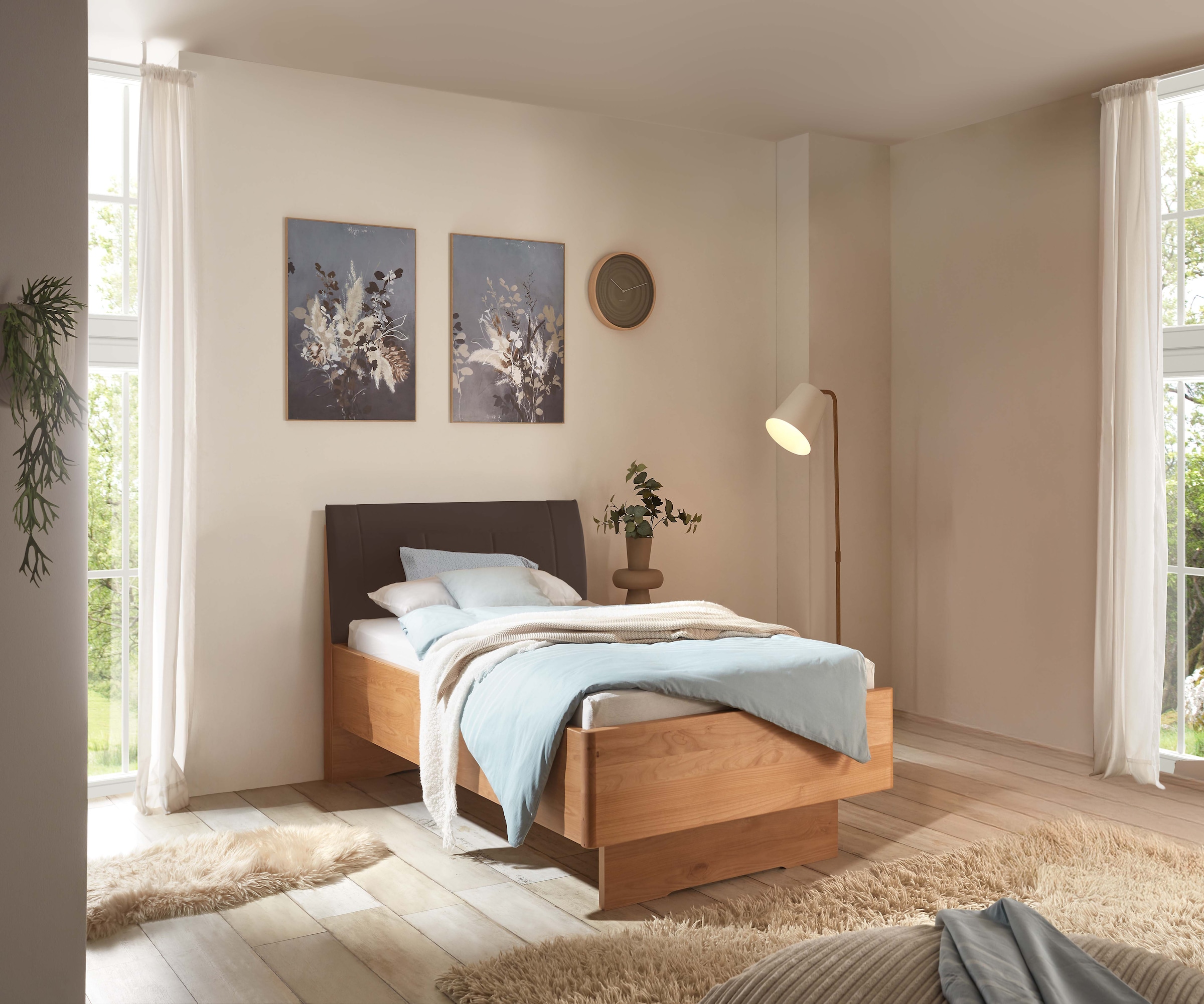 WIEMANN Lit en bois »Cardiff, Bettgestell, Bettrahmen, teilmassiv, mit Polsterkopfteil« Belastbarkeit 110/220 Kg, 4-fache höhenverstellbar, MADE IN GERMANY,  Fussteil aus Massivholz, verschiedene Grössen