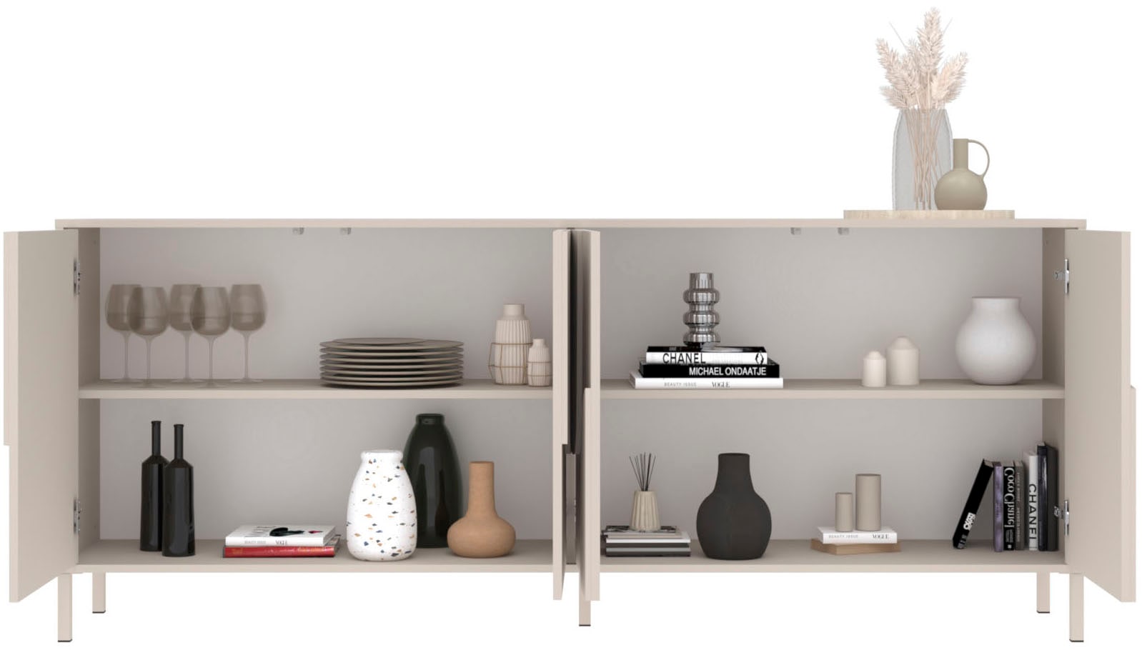 INOSIGN Sideboard »Stone, 205 cm breit, 4  Türen,  Anrichte, Kommode, Stauraumschrank« 3D-Design, Push-to-open, Innenraum grosszügig, Füsse 14/2 cm wählbar