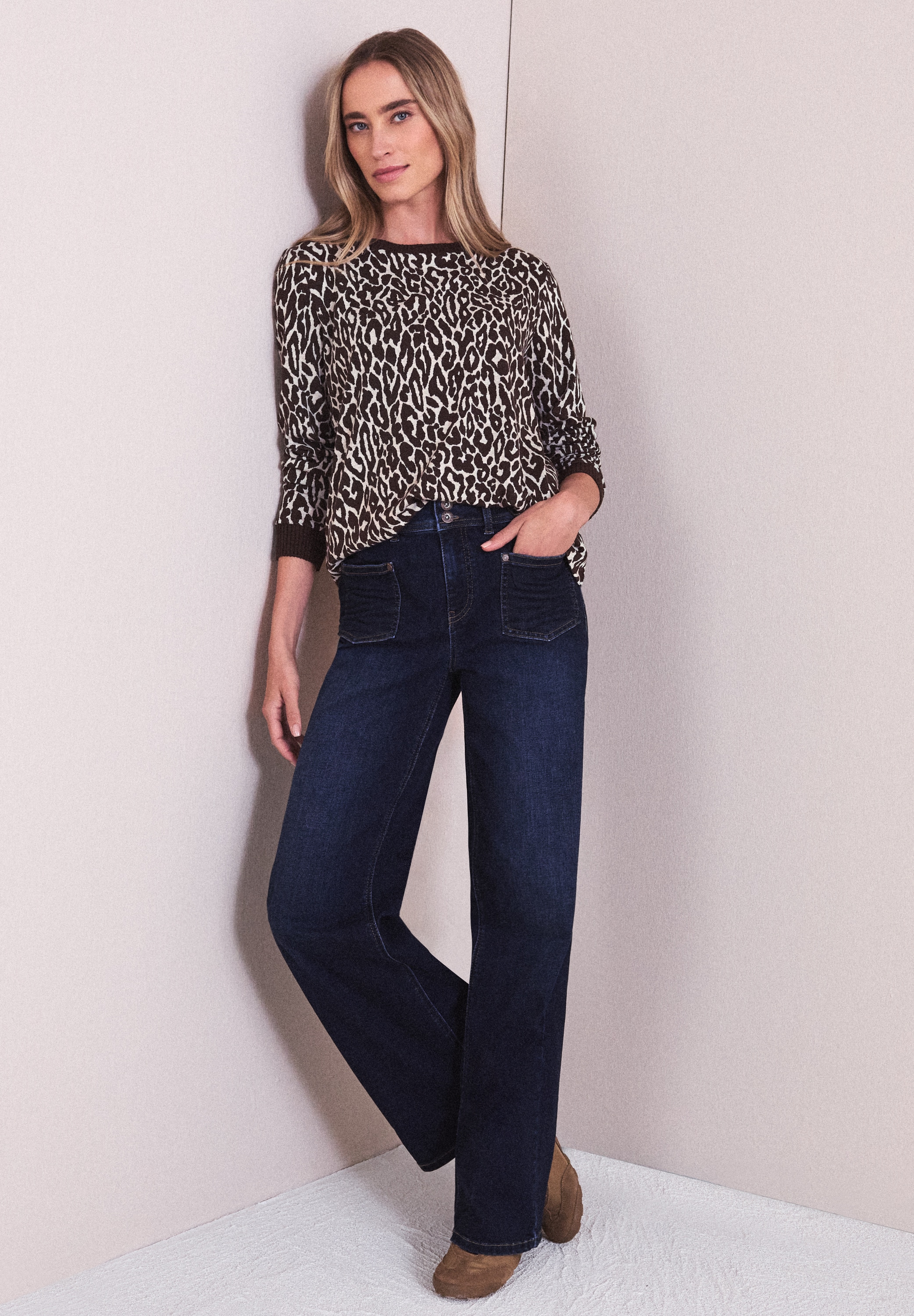 STREET ONE T-shirt à manches longues im Leo-Jaquard-Look