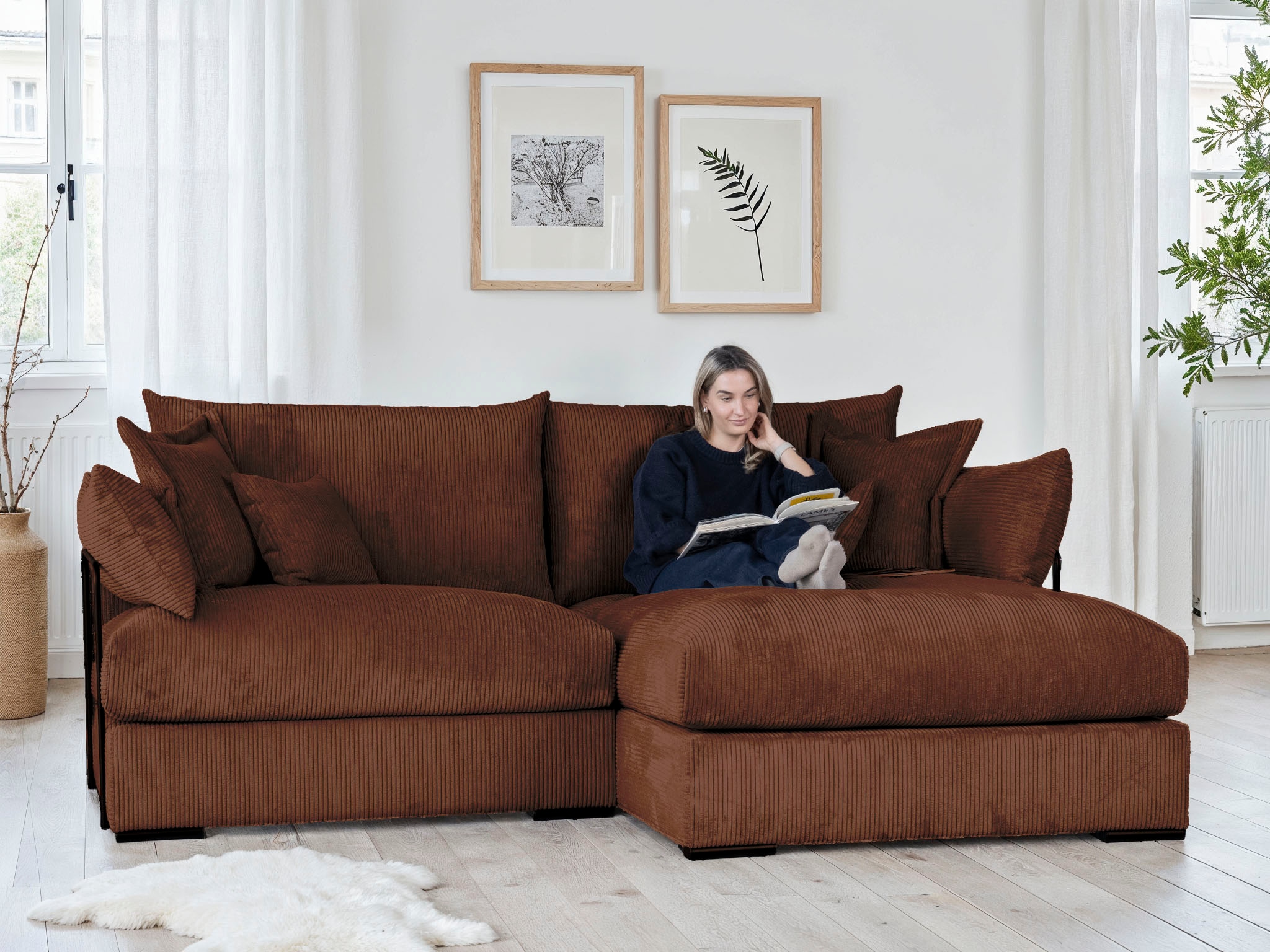 Home affaire Canapé d'angle »Casa XL L-Form, B: 190 cm« 4 Zierkissen, Mega-Sofa, in Cord oder Chenille-Struktur, Federkern