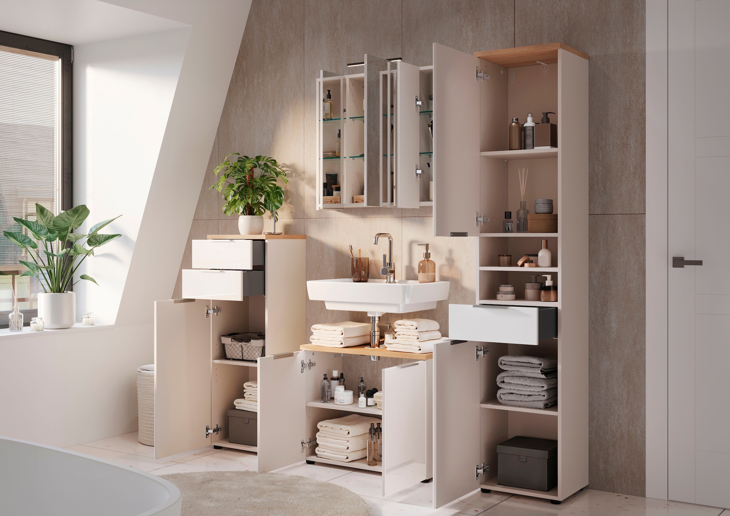 GERMANIA Midischrank »Tavira« 1 Stk. tlg. Midischrank mit Glasfronten und Selbsteinzug der Schubladen