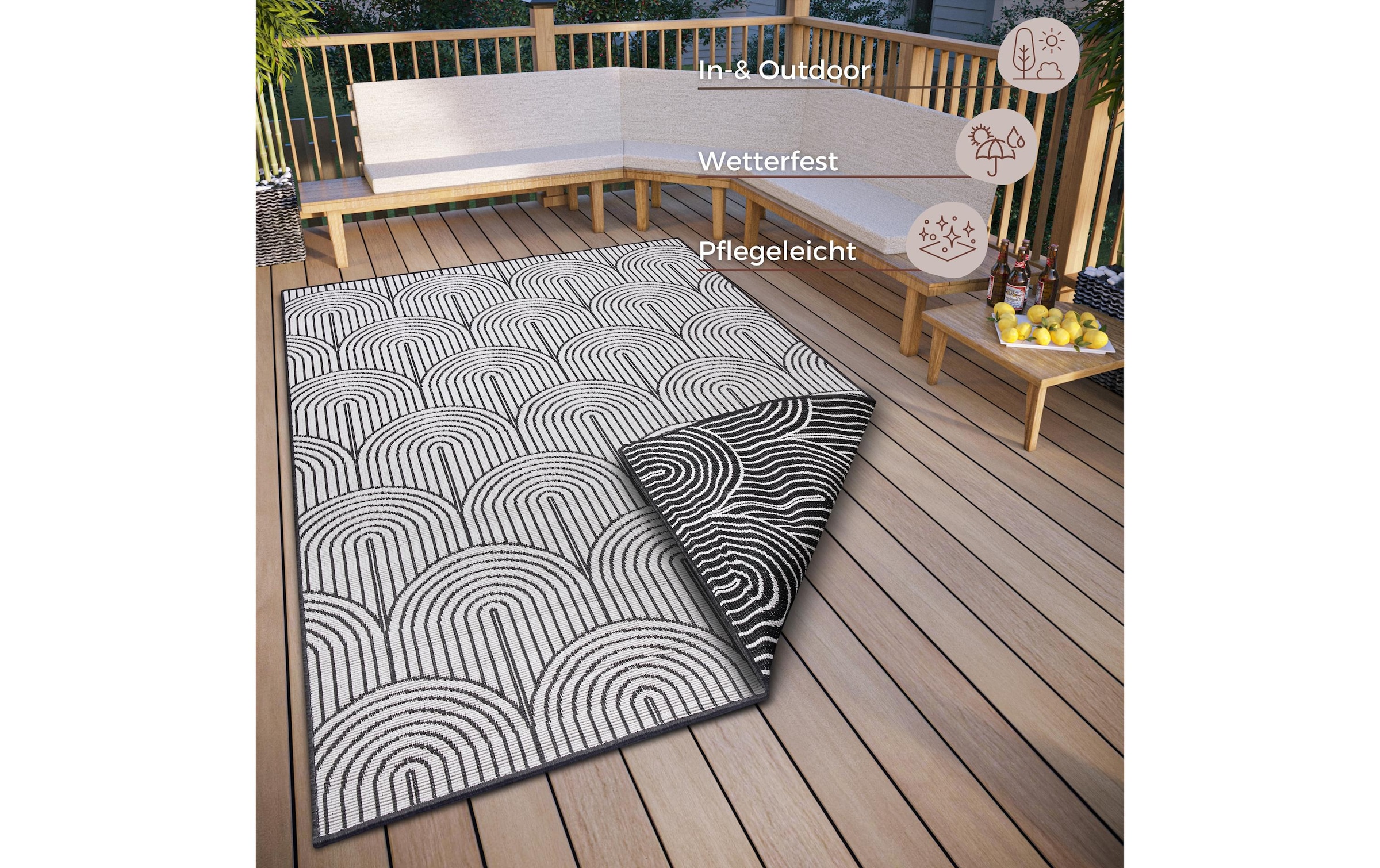 HANSE Home Tapis »Pangli, Wendeteppich« Rectangulaire 5 mm Höhe In-& Outdoor, Teppich, Wetterfest, Balkon, Garten, Wohnzimmer, Modern