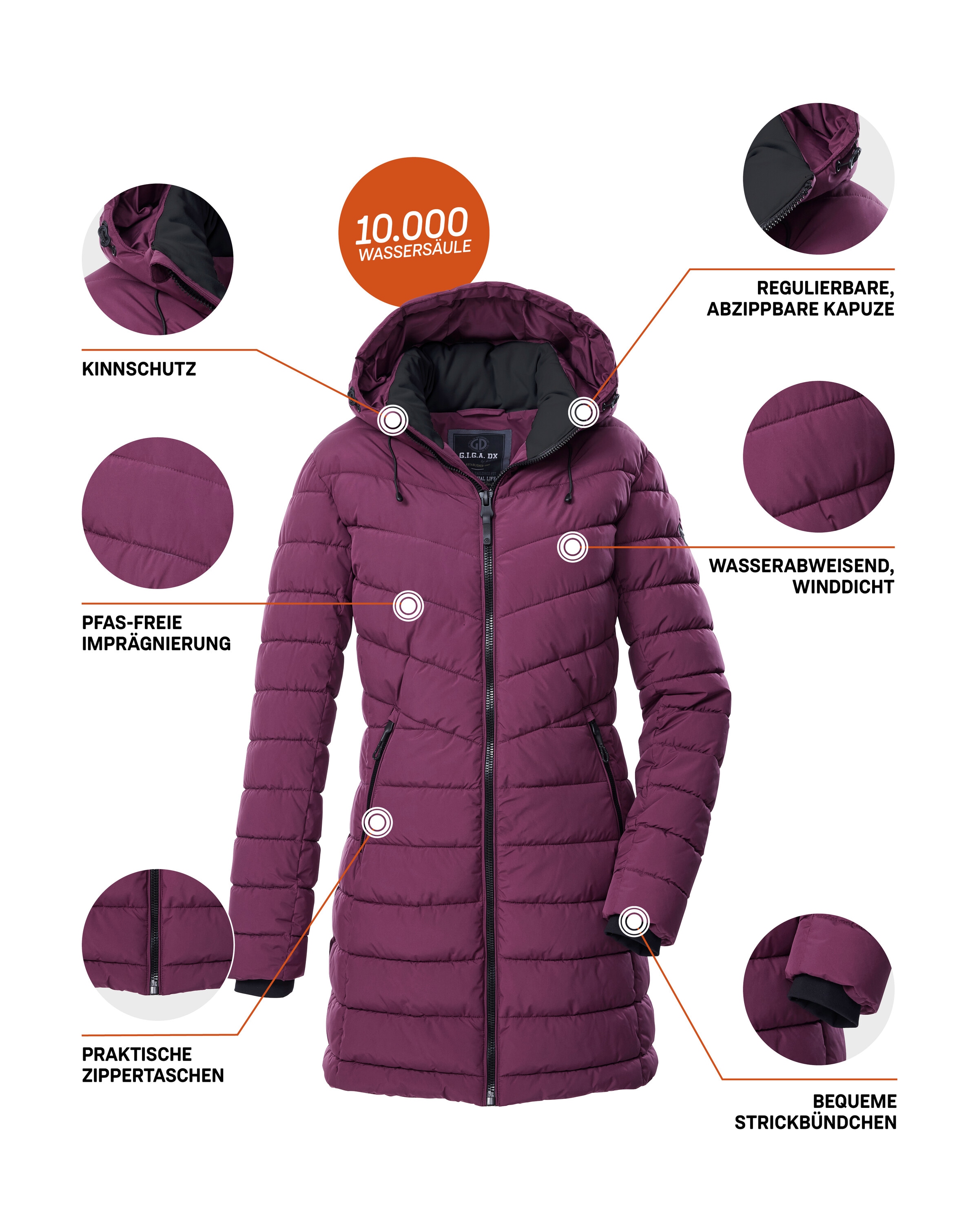 G.I.G.A. DX by killtec Manteau matelassé »GW 74 WMN QLTD PRK« Parka matelassé déperlant, coupe-vent, avec capuche amovible