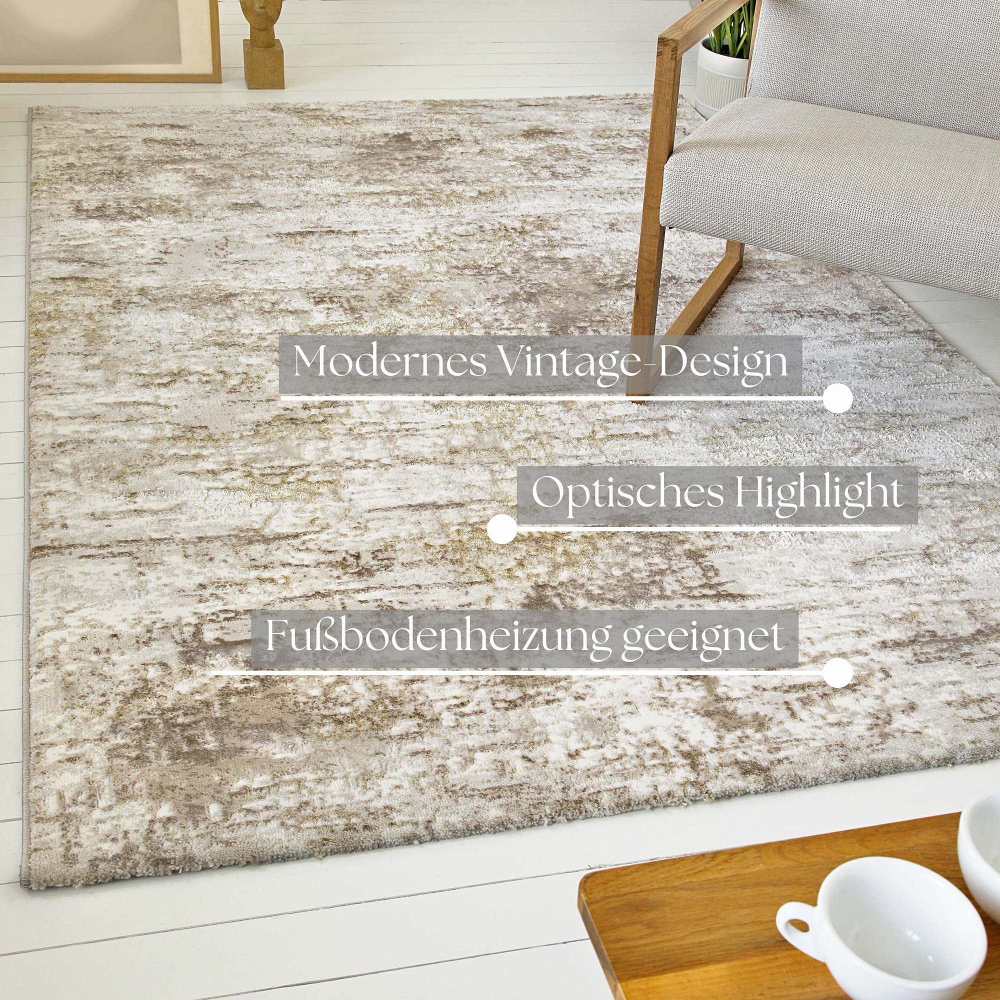 GOODproduct Teppich »Aeliana« rechteckig 12 mm Höhe weicher Kurzflor, Hoch Tief, Skandi, Vintage, Wohnzimmer, Schlafzimmer