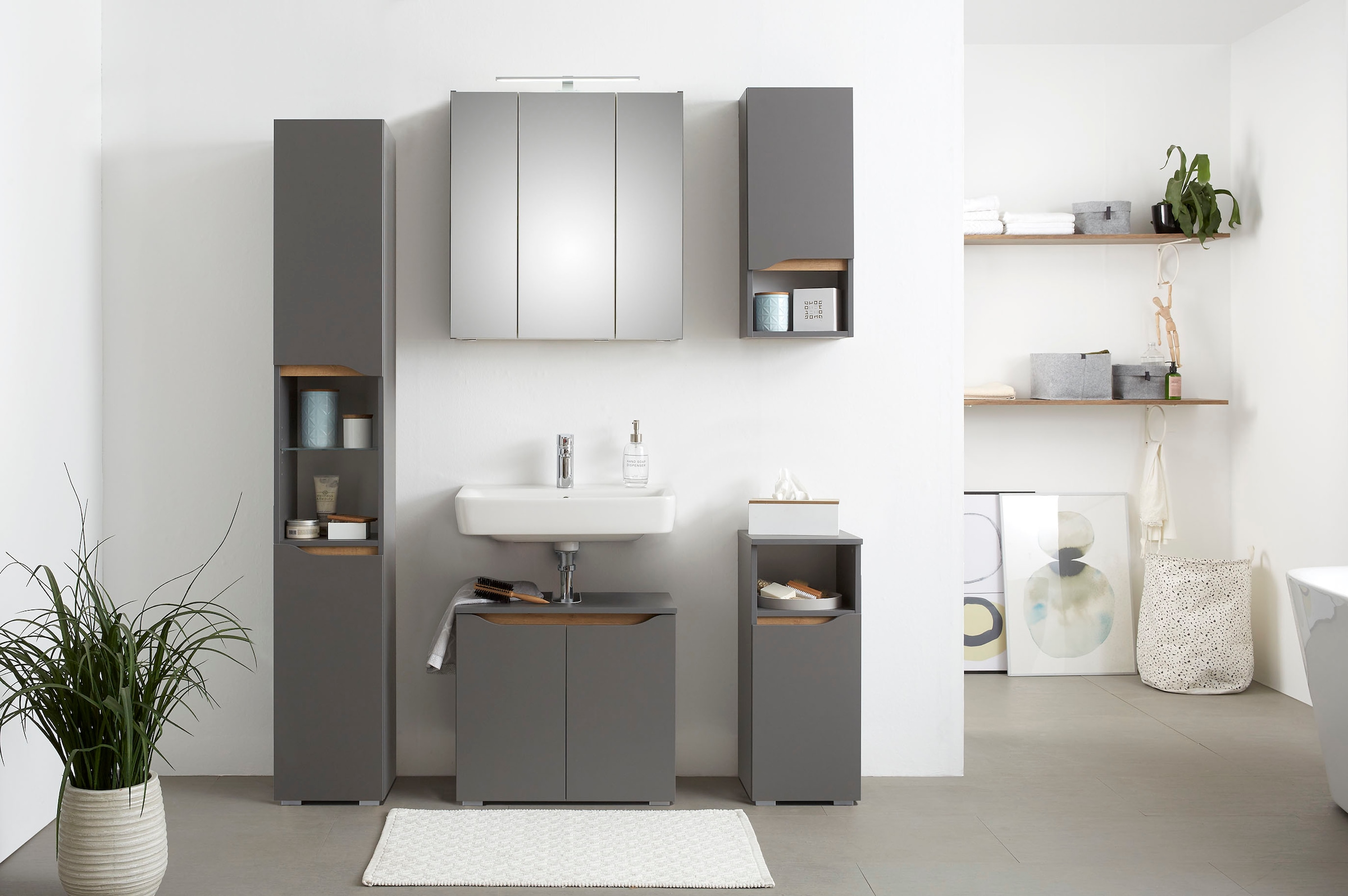 Saphir Armoire haute »Quickset Badschrank 30 cm breit, 2 Türen, 1 Nische, 2 Einlegeböden« Armoire haute de salle de bain avec amortisseur de porte, sans poignées