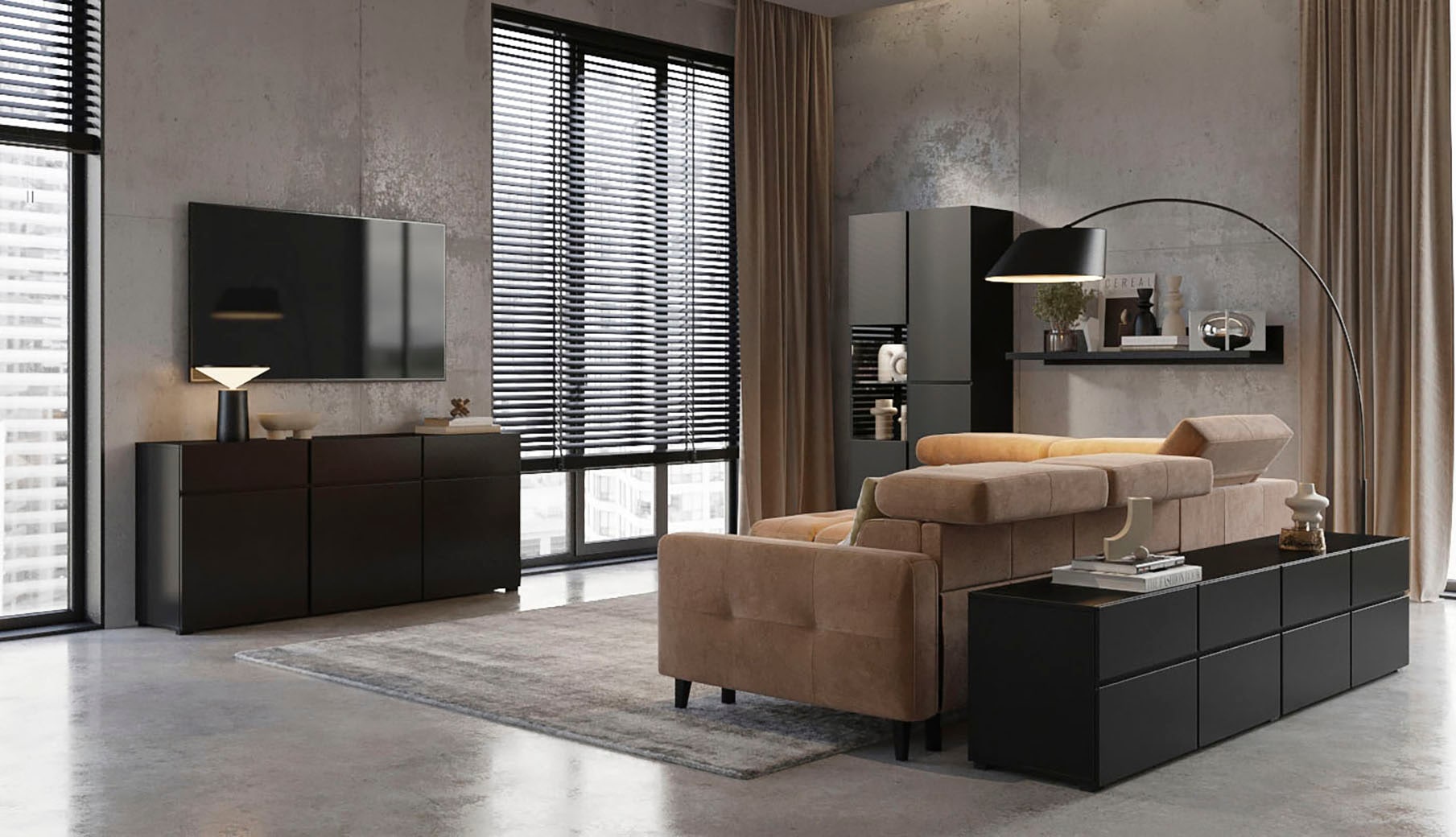 GOODproduct Lowboard »Cross, moderne grifflose TV-Kommode,4 Klappen/4 Schubkästen« Breite 225 cm, TV-Schrank mit viel Stauraum, TV-Board