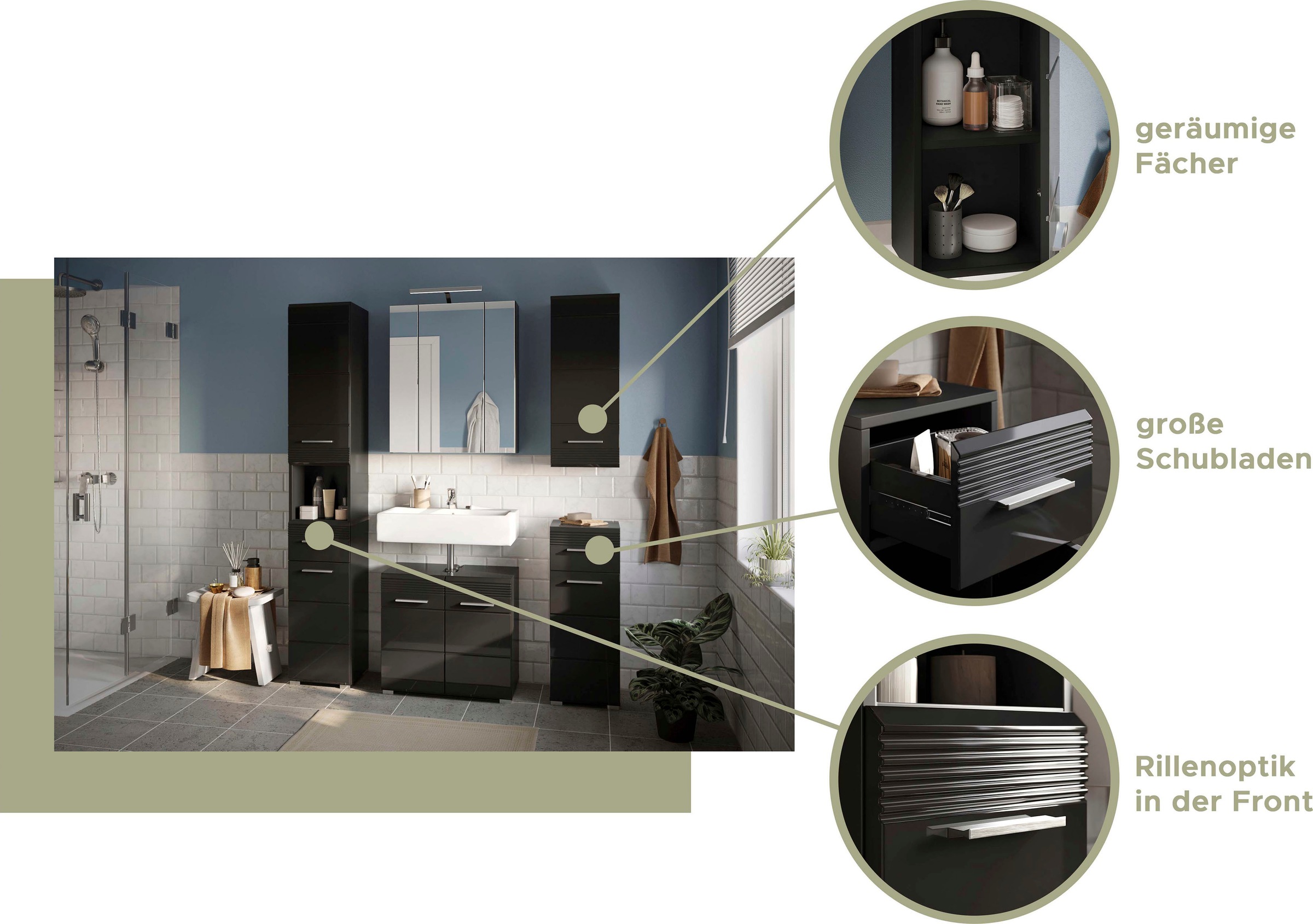 Home affaire Badmöbel-Set »Malmö, 2 teilig, inklusive LED Beleuchtung, bestehend aus:« 2 Stk. tlg.