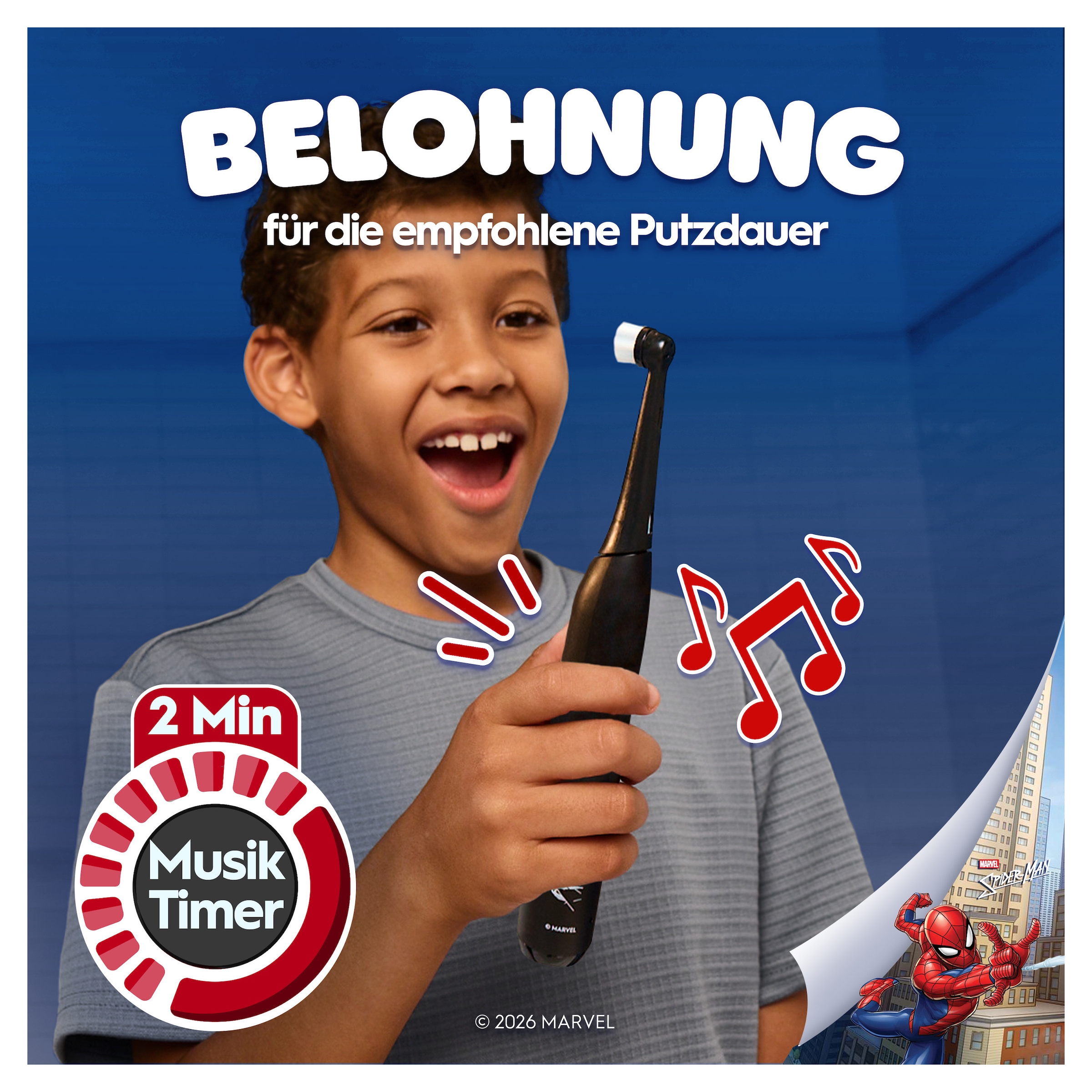 Oral-B Elektrische Kinderzahnbürste »iO Kids 6+ Spiderman« 1 Stk. Aufsteckbürsten 1 Reise-Etui, Musik-Timer, 3 Modi, ab 6 Jahren