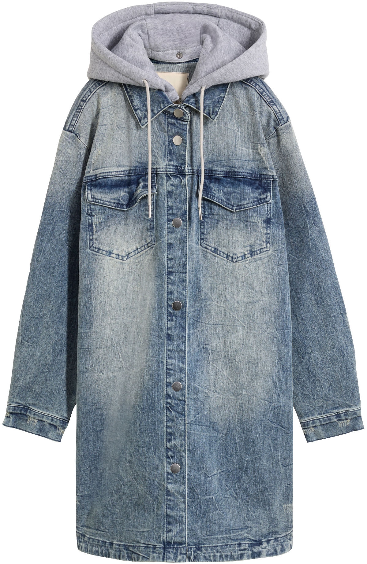 bonprix Veste en jean mit Kapuze lange, bequeme Passform, mit Eingriffs- und Brusttaschen