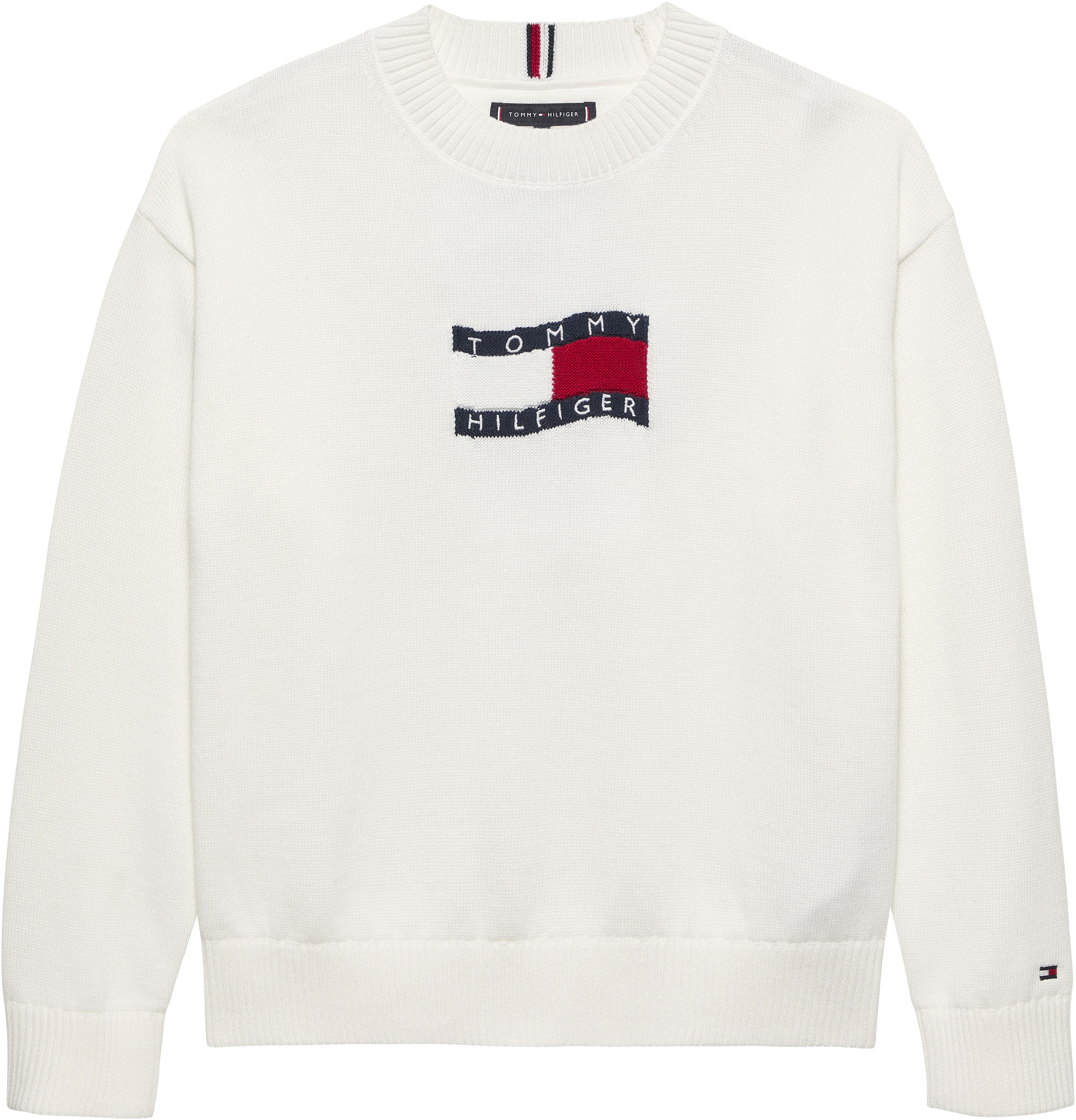 Tommy Hilfiger Pull en tricot »WAVY FLAG SWEATER LS« Enfants jusqu’à 16 ans, col rond
