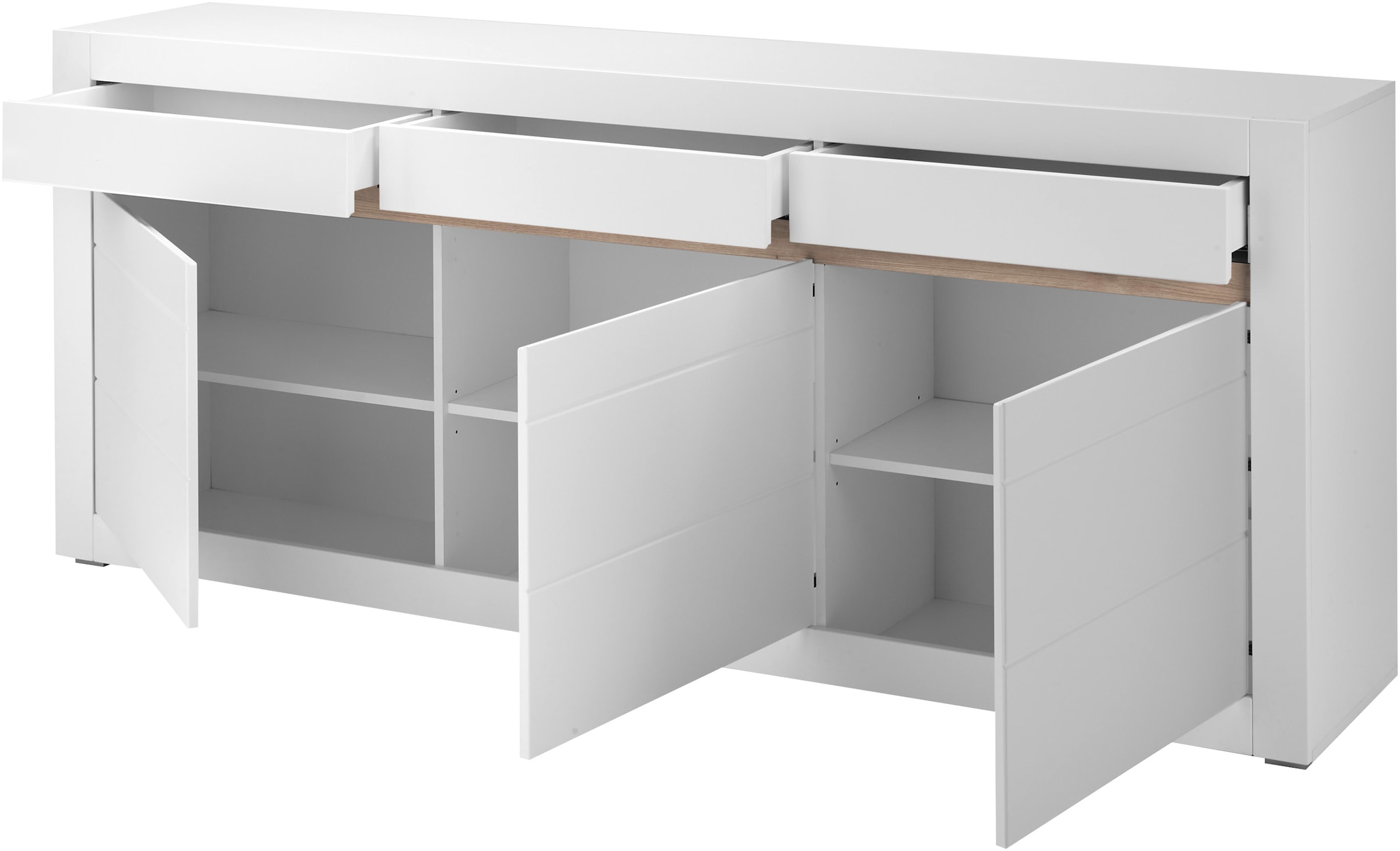 Home affaire Sideboard »Chester, moderne Anrichte, Kommode mit Stauraum, Schrank, Weiss Matt« 1 cuis tlg. austauschbare Blende in Griffleiste, zeitloses Design, 217 cm breit