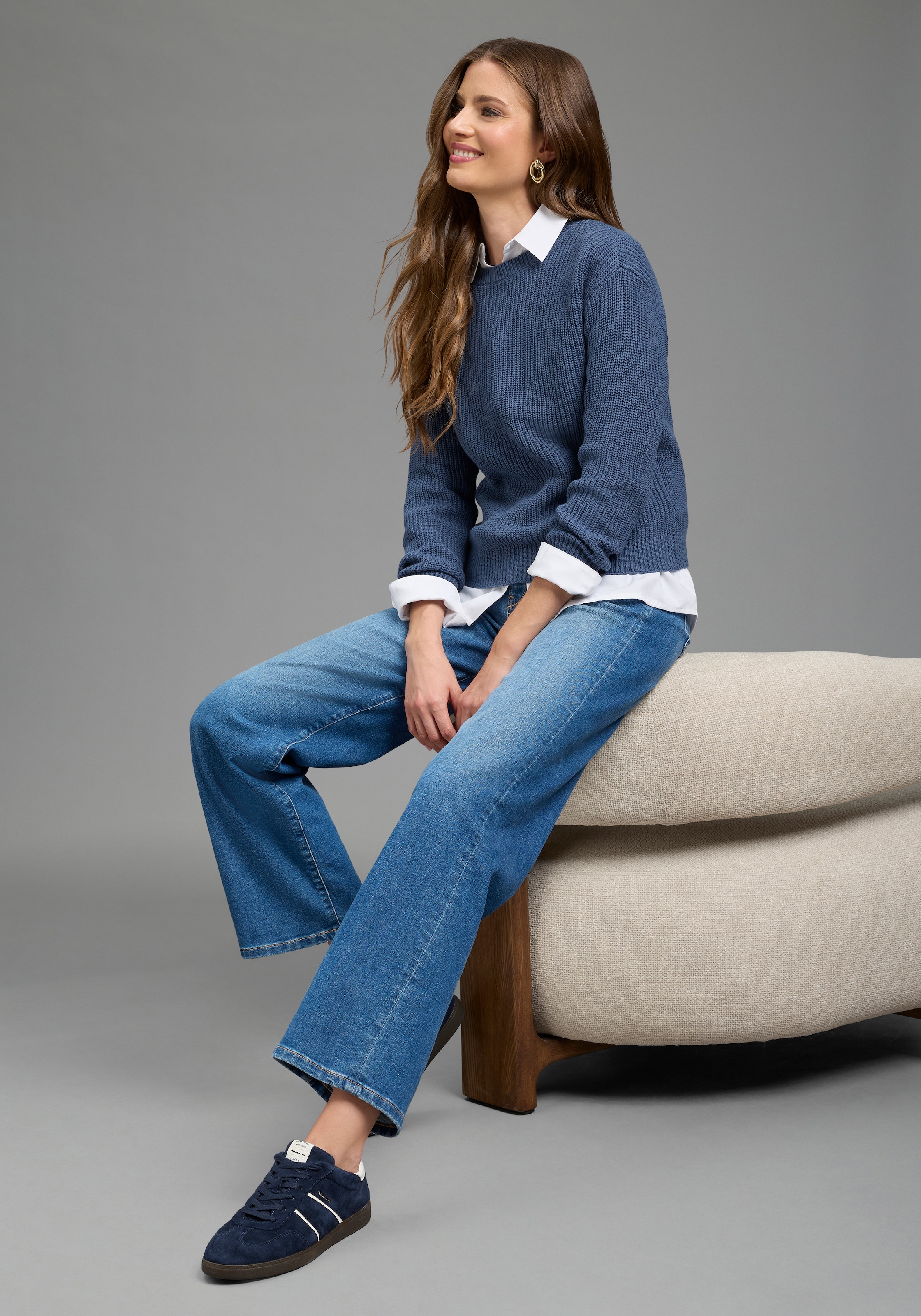 Laura Scott Pull à col rond »CIRCULAR COLLECTION-GOTS zertifiziert« en beau tricot grossier