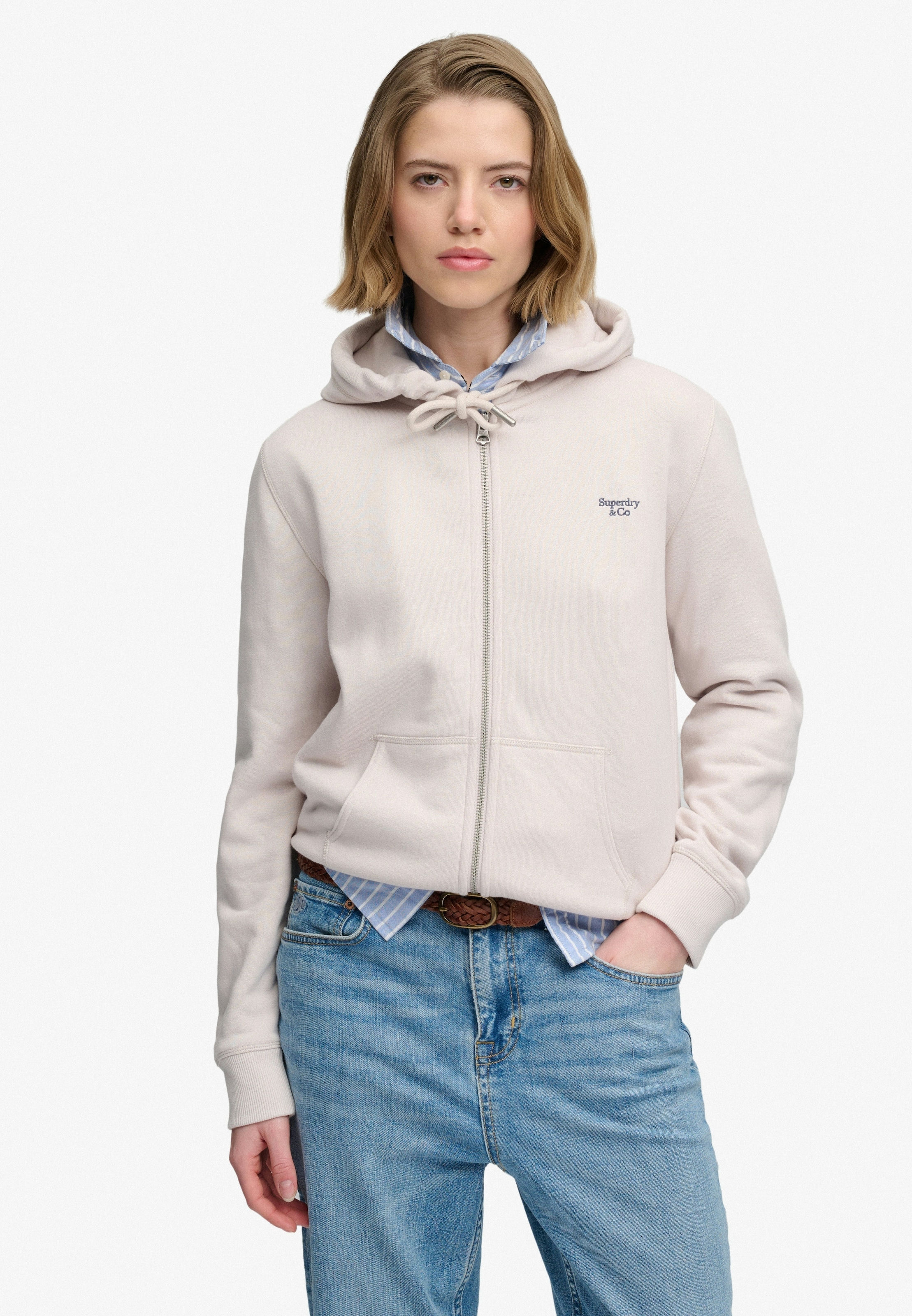 Superdry Sweat à capuche »SIGNATURE EMB ZIPHOOD« mélange coton, coupe décontractée