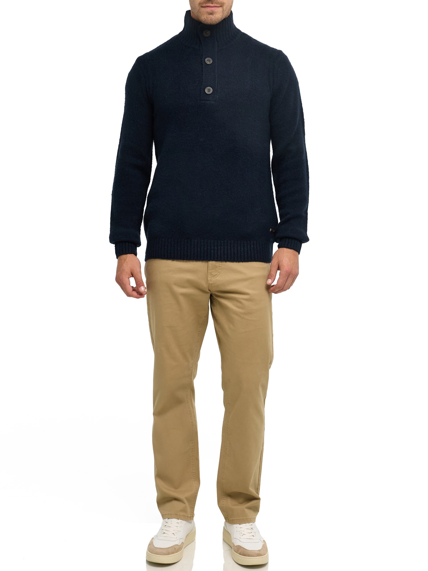 Indicode Strickpullover »INVestdale ½ placket« Materialmix, regular fit