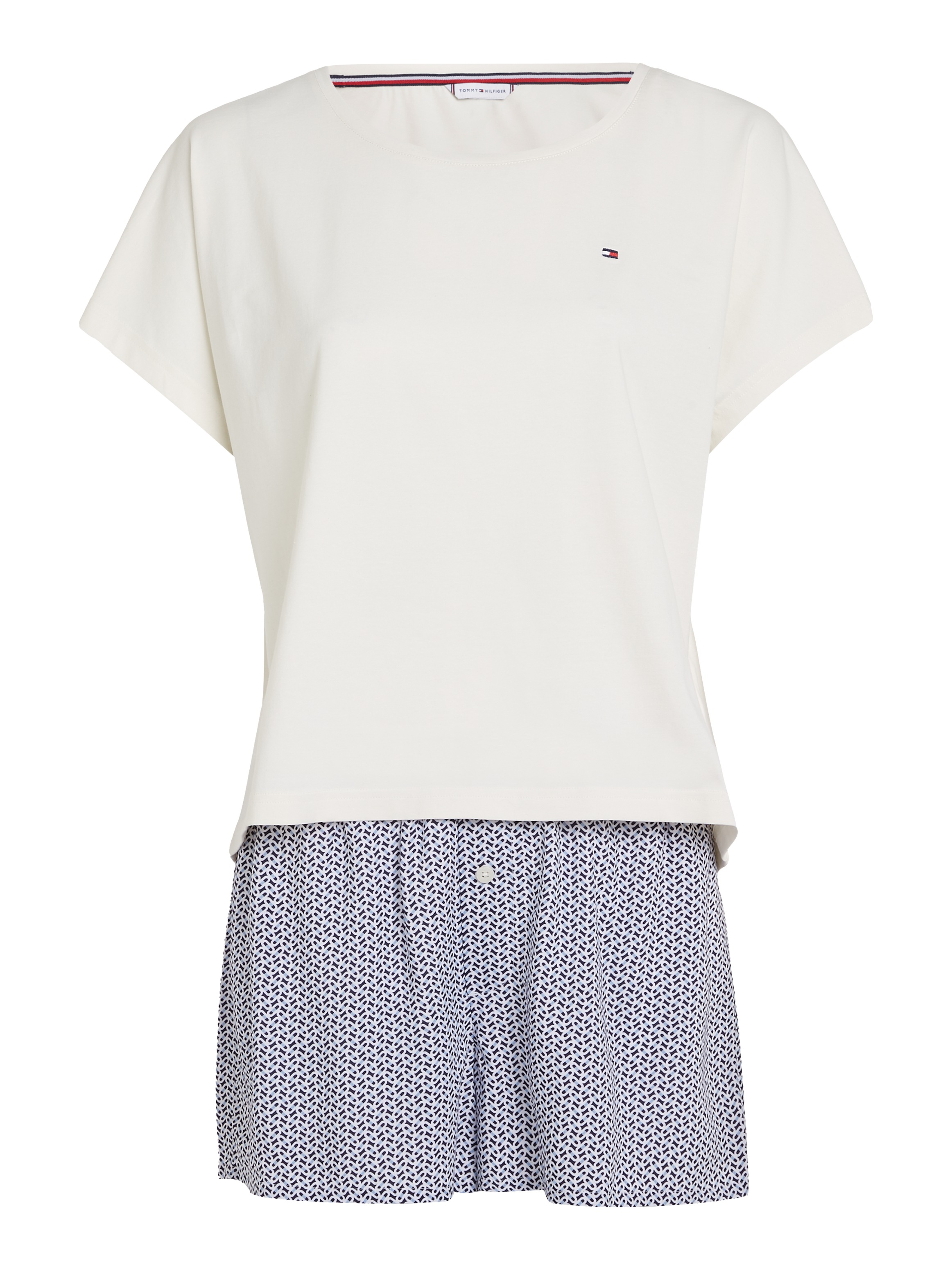 Tommy Hilfiger Underwear Shorty »SS PYJ SET WOVEN« Set, Shirt+Shorts, 2 pièces Shirt uni, Shorts gemustert