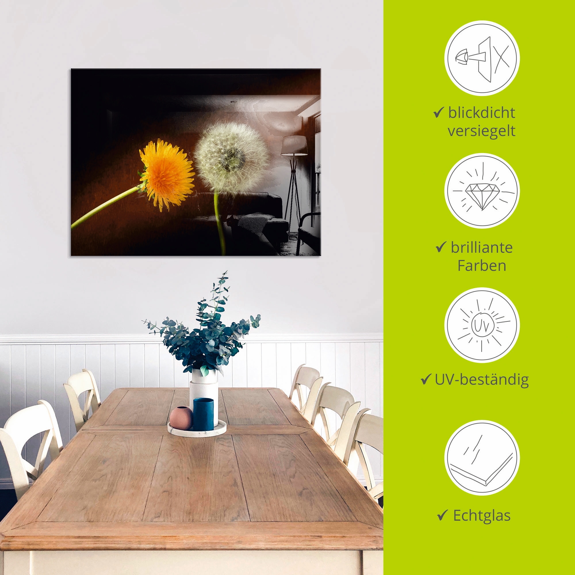 Artland Tableau en verre »Pusteblume Löwenzahn« 1 cuis tlg. in verschiedenen Grössen