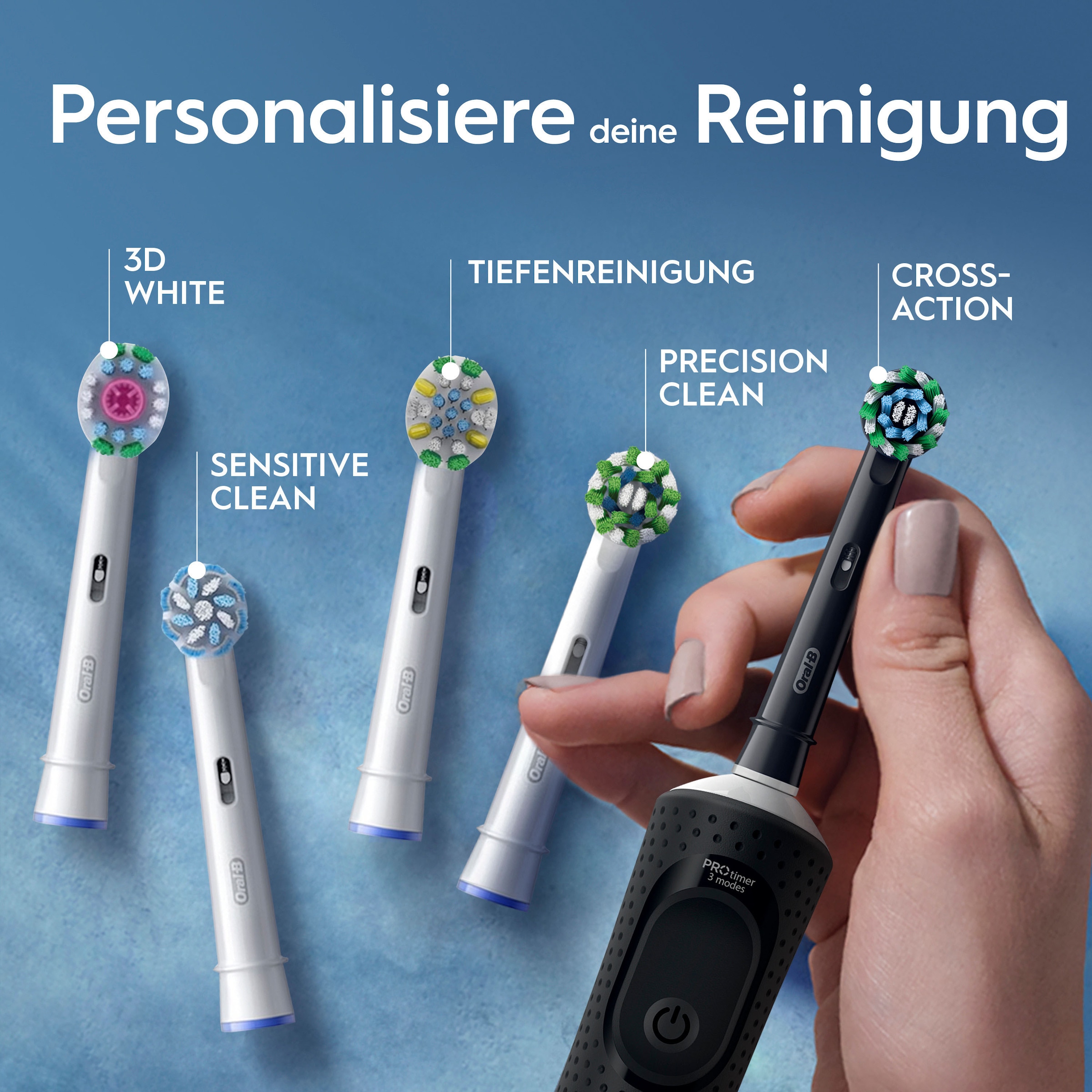 Oral-B Brosse à dents électrique »Oral-B Vitality Pro« 2 cuis Aufsteckbürsten 3 modes de nettoyage pour soins dentaires, design par Braun, noir/lilas