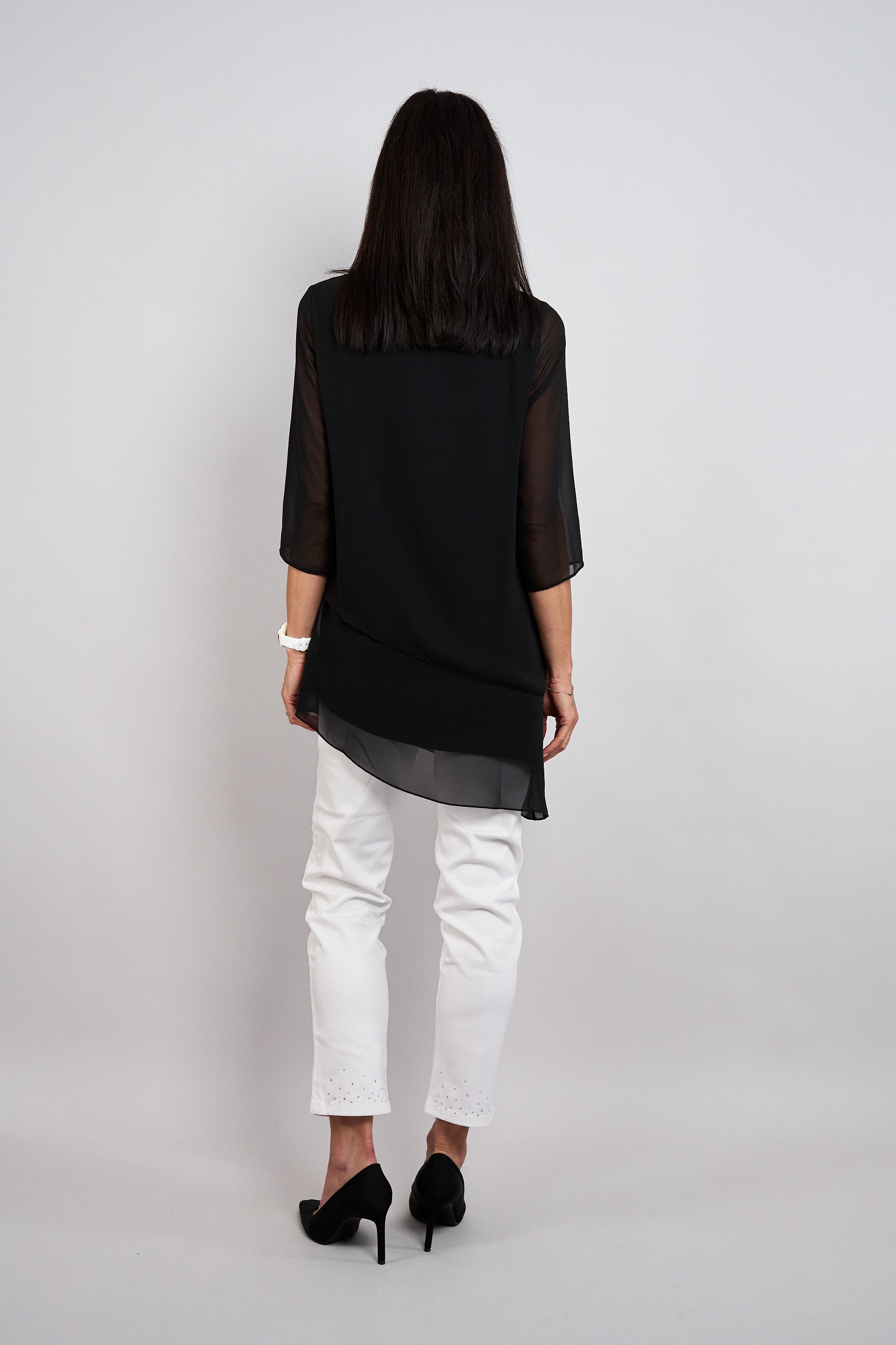 Seidel Moden Chemisier long manches 3/4 en style superposé / coupe asymétrique / FABRIQUÉ EN ALLEMAGNE
