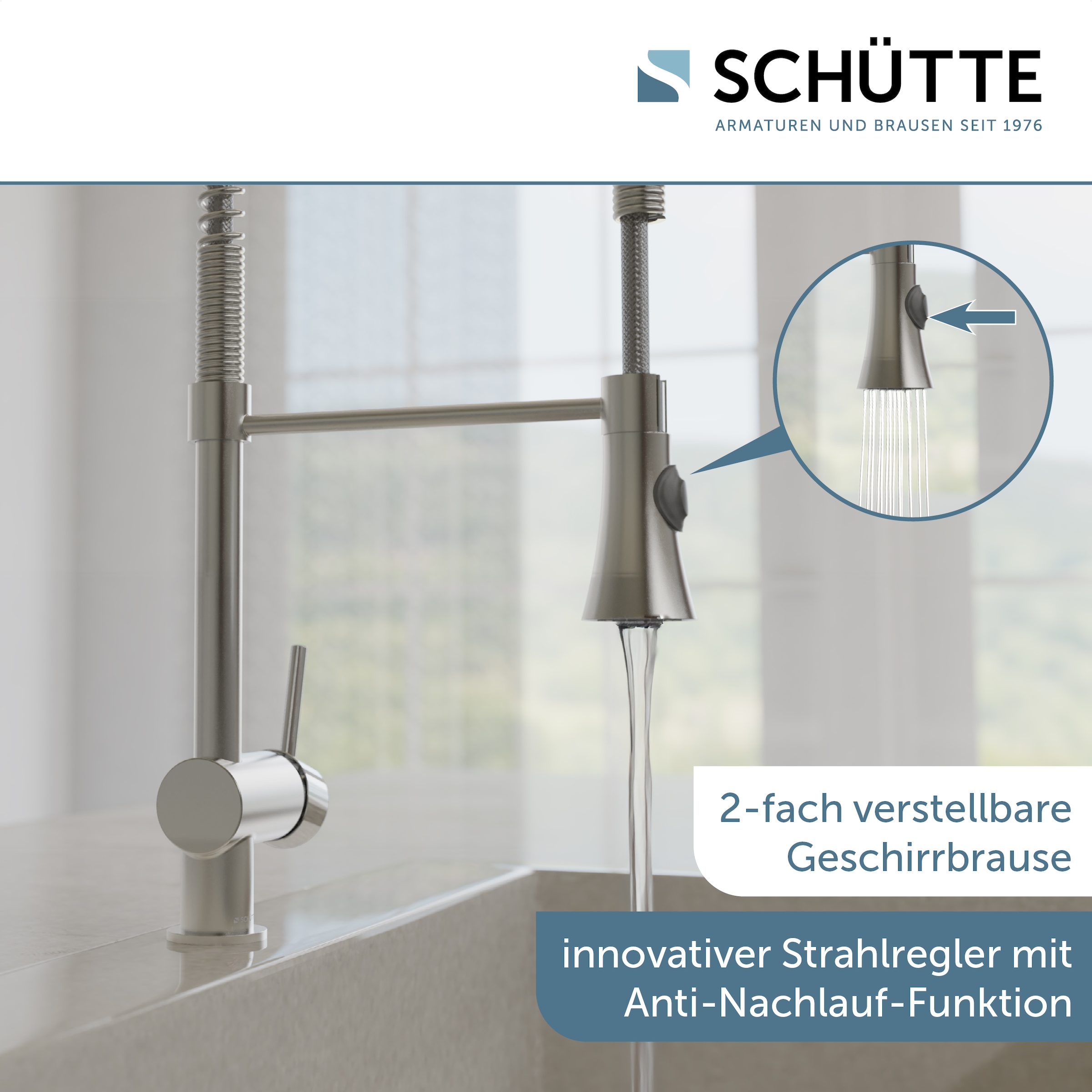 Schütte Spültischarmatur »Cornwall« Niederdruckarmatur, Edelstahl, Cold-Start, 2-Strahlbrause, schwenkbar
