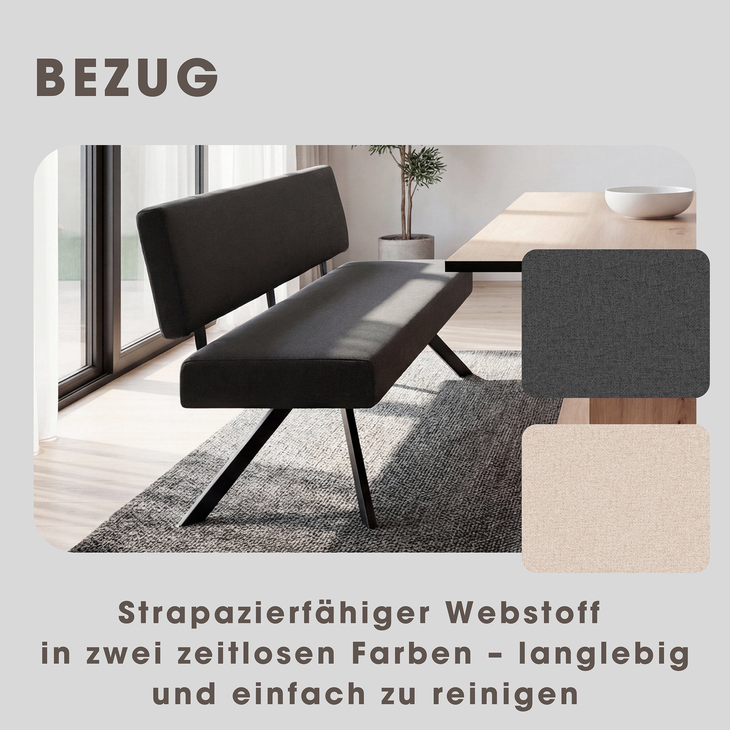 byLIVING Sitzbank »TORONTO« Webstoff, bis 160 kg, Taschenfederkern, 4-Fussgestell, 3 Sitzplätze