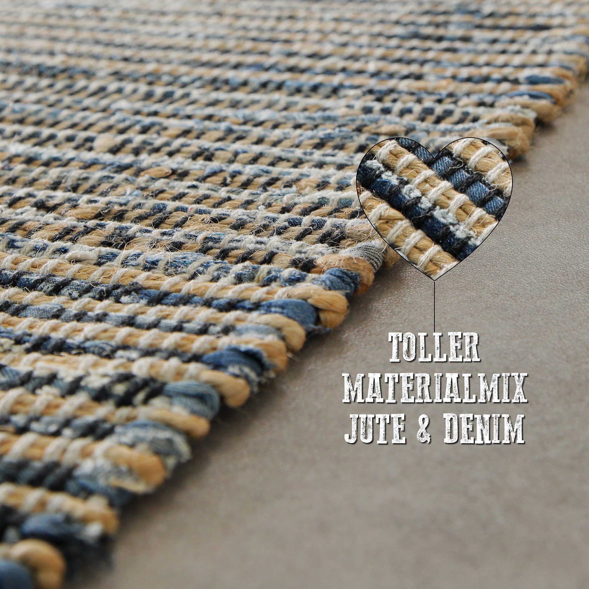 Wecon home Tapis »Denim Feels« Rectangulaire 6 mm Höhe handgewebt, robust, pflegeleicht, skandi, Natur, Jute, Wohnzimmer