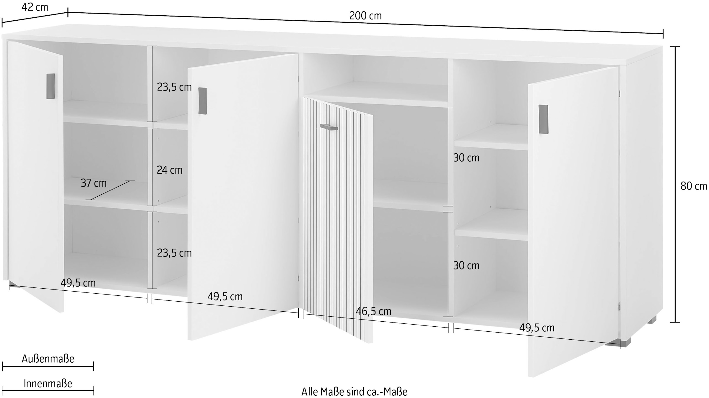 INOSIGN Sideboard »Hudson« in moderner Trendfarbe, Griffe aus Metall (Schwarz), Breite 200 cm