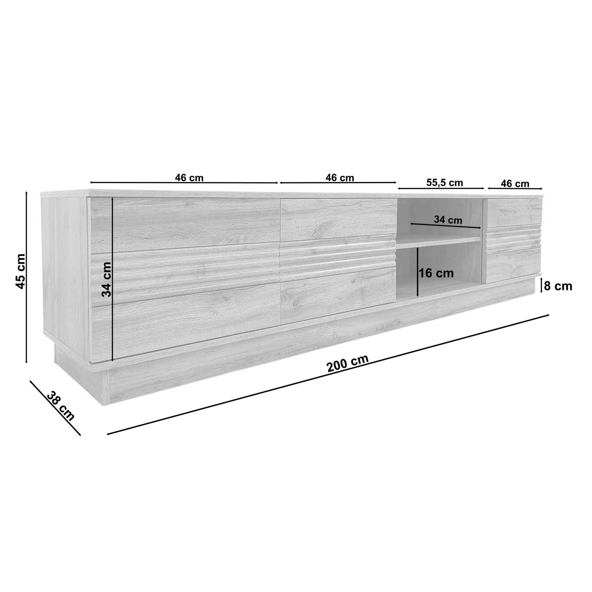 GOODproduct Table basse »Angers« Lowboard mit Push-to-open und Kabeldurchführung, Breite 200 cm
