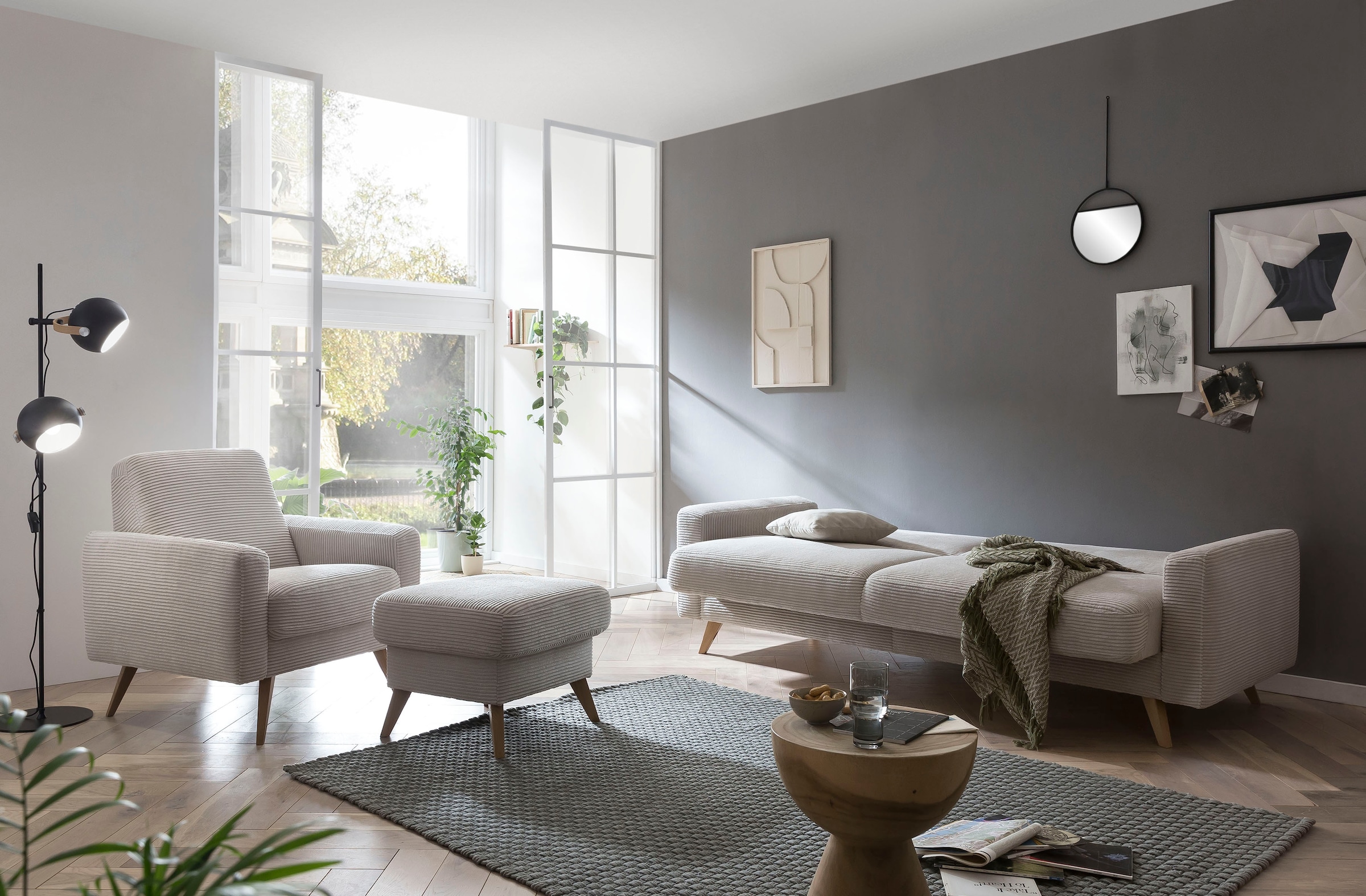 exxpo - sofa fashion 3-Sitzer »Samso, elegant und bequem, aktueller Cord Bezug, Kippcouch« hochwertige Verarbeitung, Schlafsofa inkl. Bettfunktion und Bettkasten