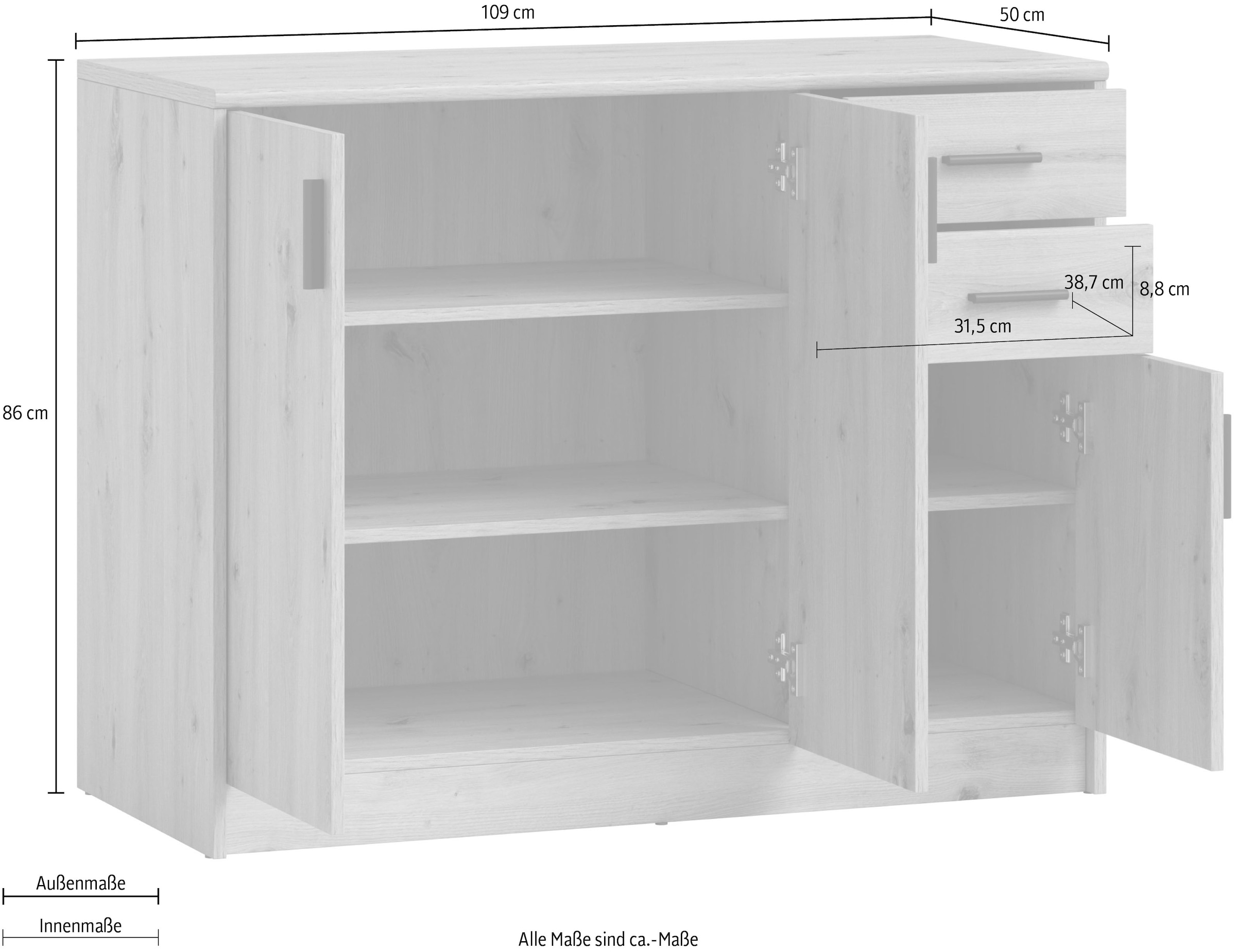 HBZ Sideboard »Nelly Kommode, BxHxT 109x86x50cm« 1 cuis tlg. Breite 109cm, Einlegeböden verstellbar, foliert