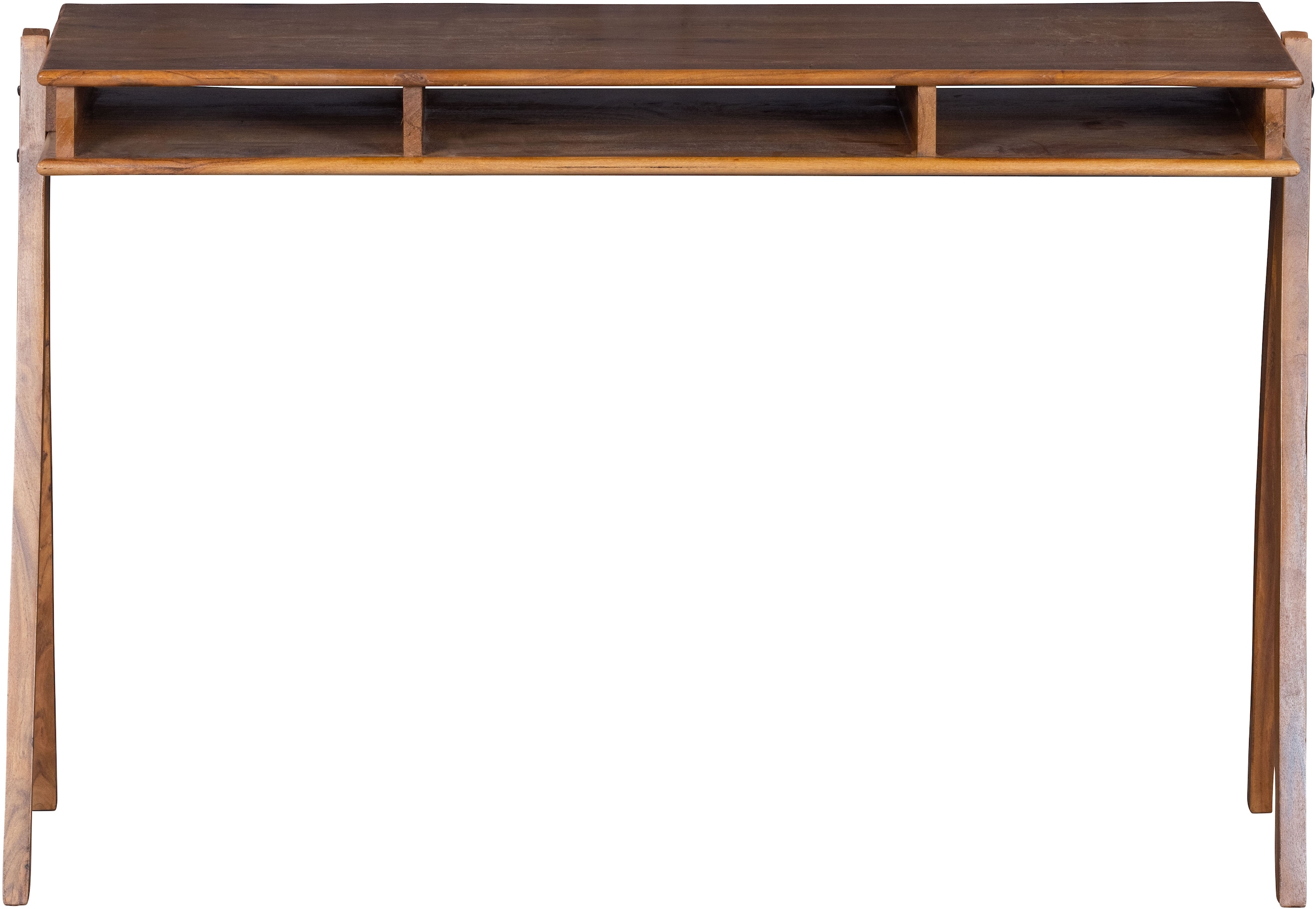 WOOOD Schreibtisch »Compartment aus Akazienholz mit drei offenen Fächern 120x50x78 cm« Tragkraft Blatt 25 kg, einfach zu montieren, sichtbare Maserung