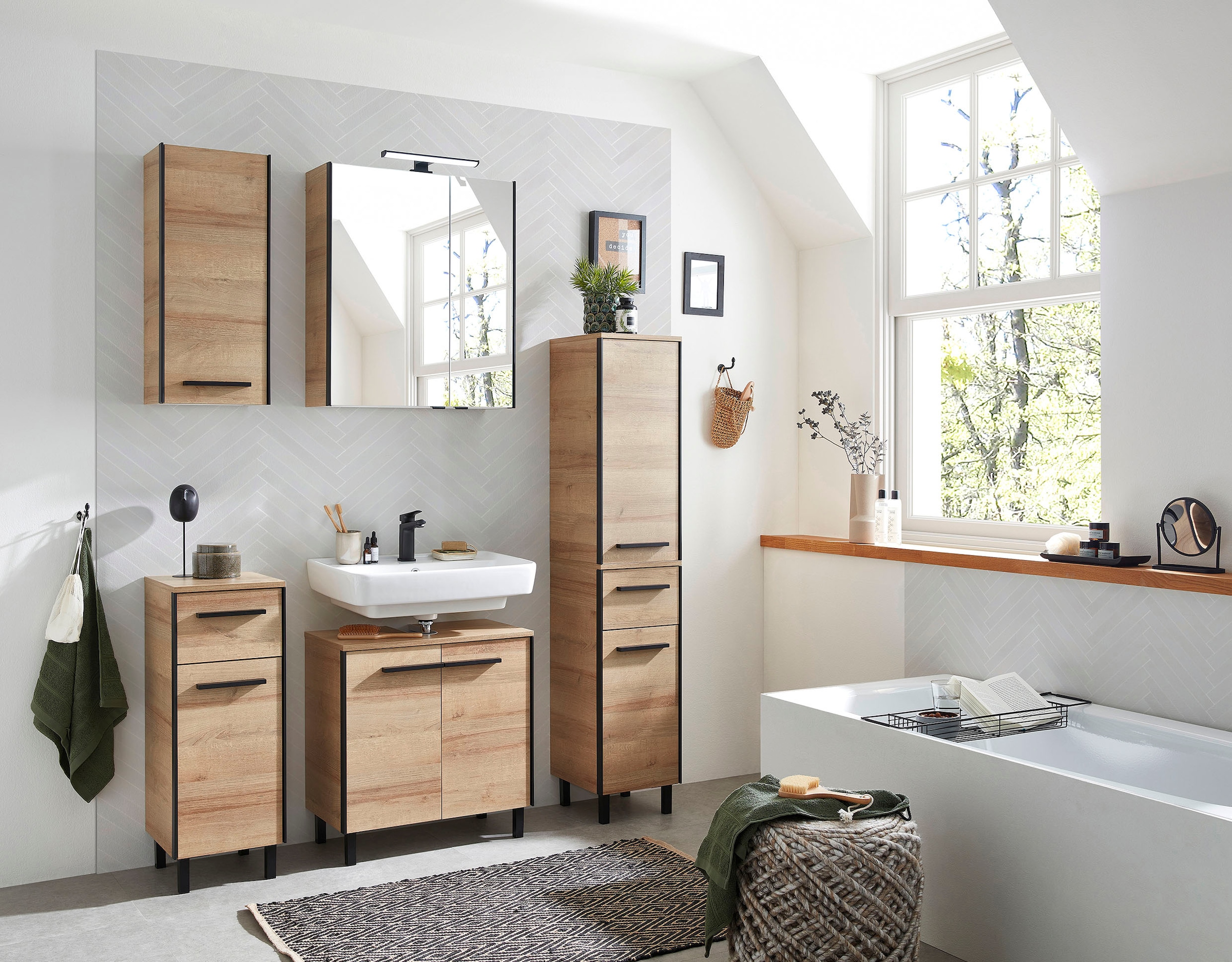 Saphir Ensemble de meubles de salle de bain »Quickset 395 4-teilig, Waschbeckenunterschrank mit LED-Spiegelschrank« 5 cuis tlg.