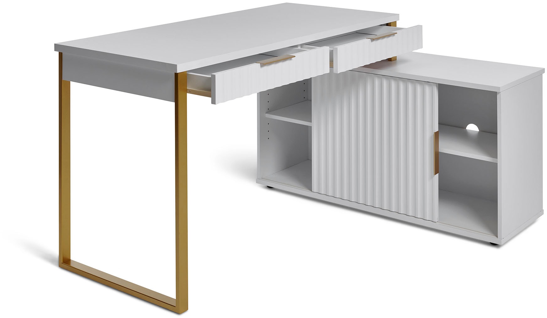Jahnke Bureau d'angle »CARVE C 145 E« 1 cuis tlg. montage réversible, avec porte coulissante, dimensions 144 x 115 cm